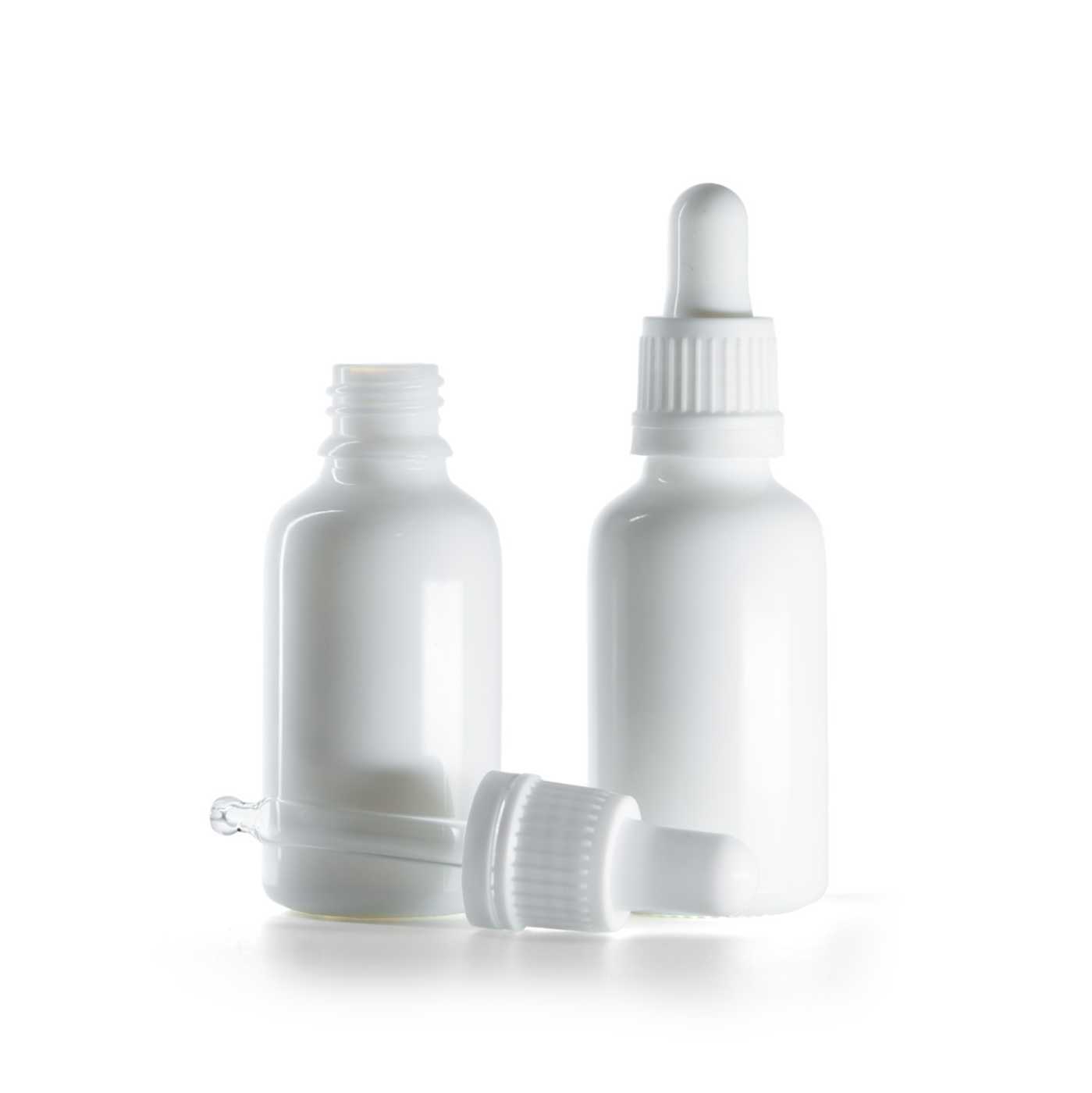 Sklenená fľaška, liekovka, biela, biele kvapátko, 30 ml