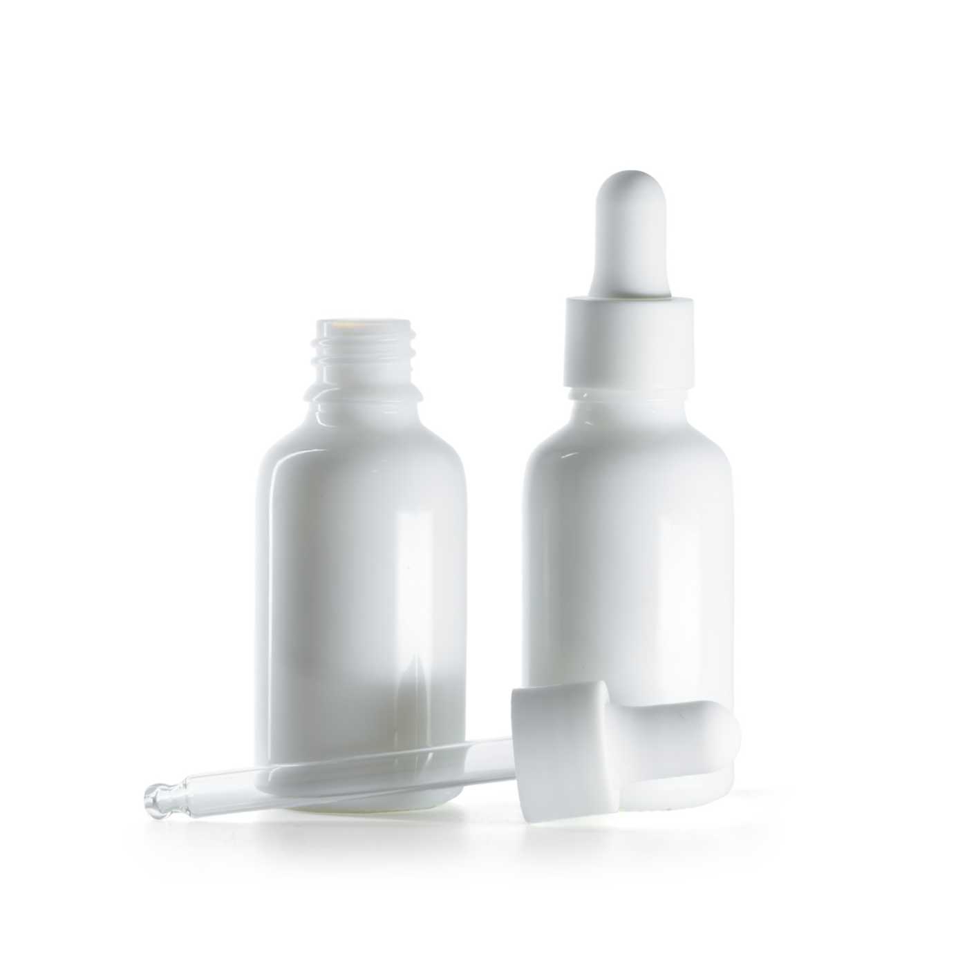 Sklenená fľaška, liekovka, biela, biele matné hladké kvapátko, 30 ml