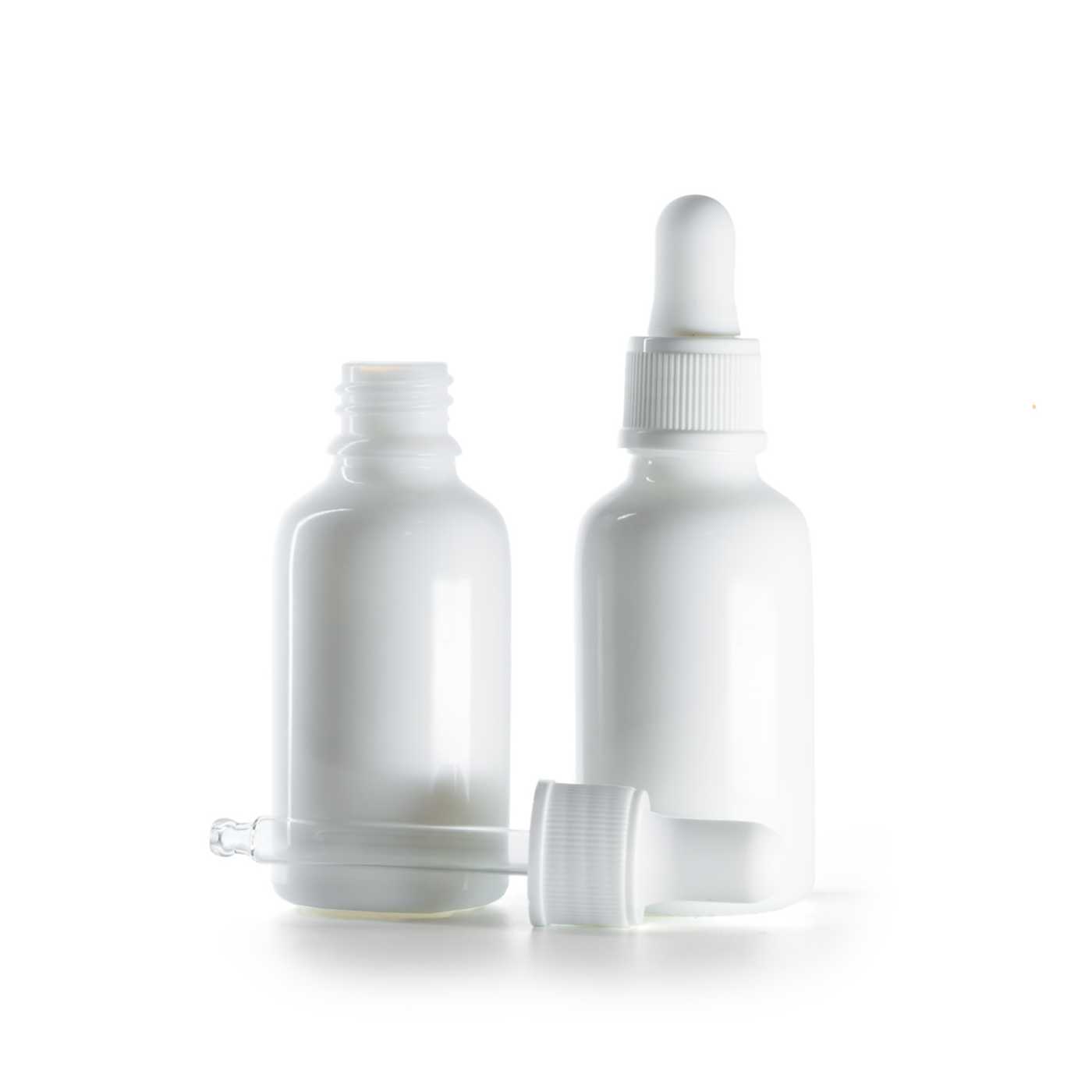 Sklenená fľaška, liekovka, biela, biele matné kvapátko, 30 ml