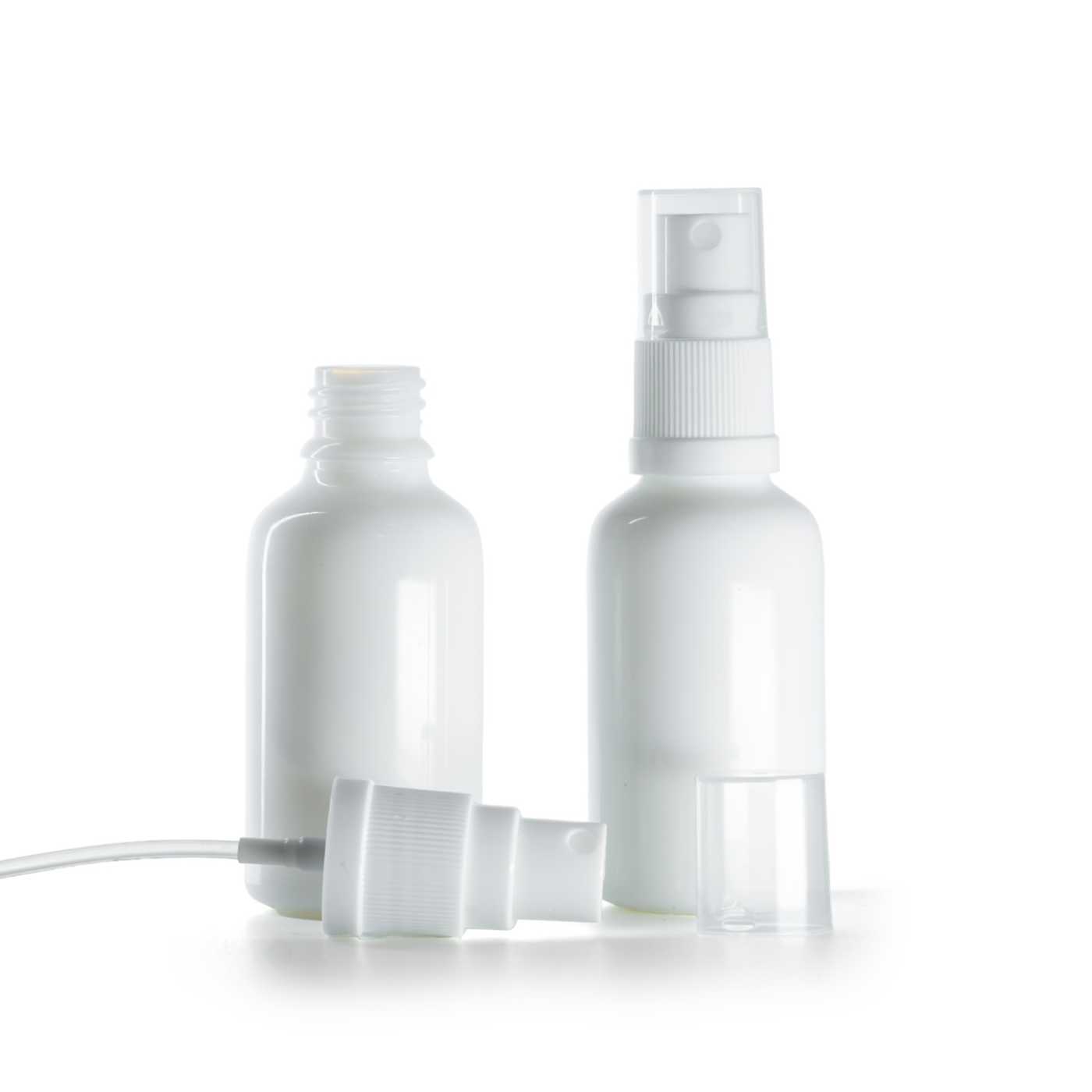 Butelka szklana apteczna, biała, biały atomizer, 30 ml