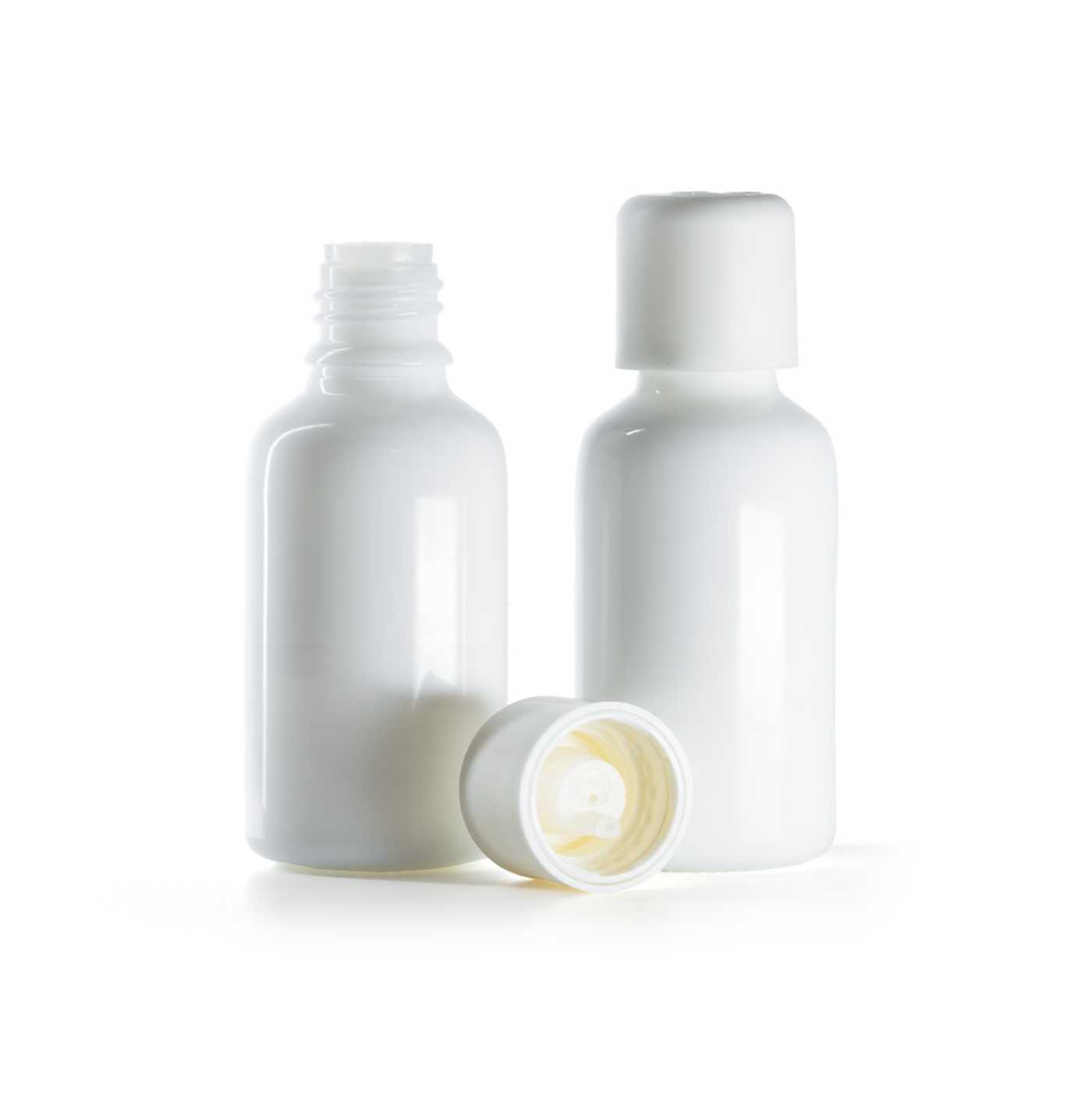 Butelka szklana apteczna, biała, biała nakrętka z zabezpieczeniem, 30 ml