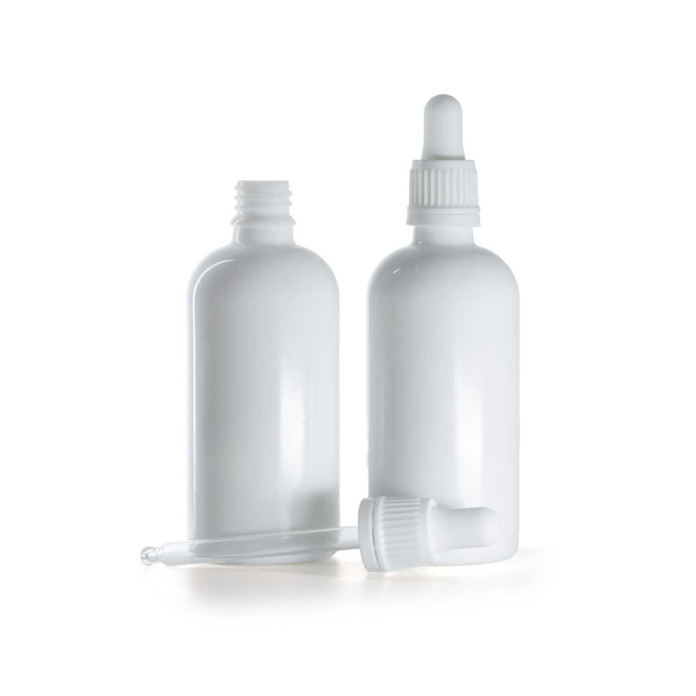 Sklenená fľaška, liekovka, biela, biele kvapátko, 100 ml
