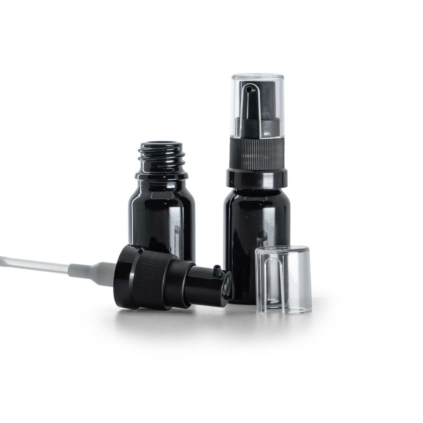 Butelka szklana, czarna błyszcząca, pompka do olejów, 10 ml
