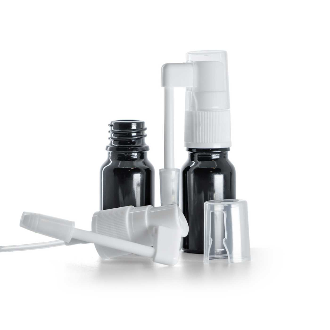 Skleněná lahvička, černá lesklá, ústní sprej, 10 ml