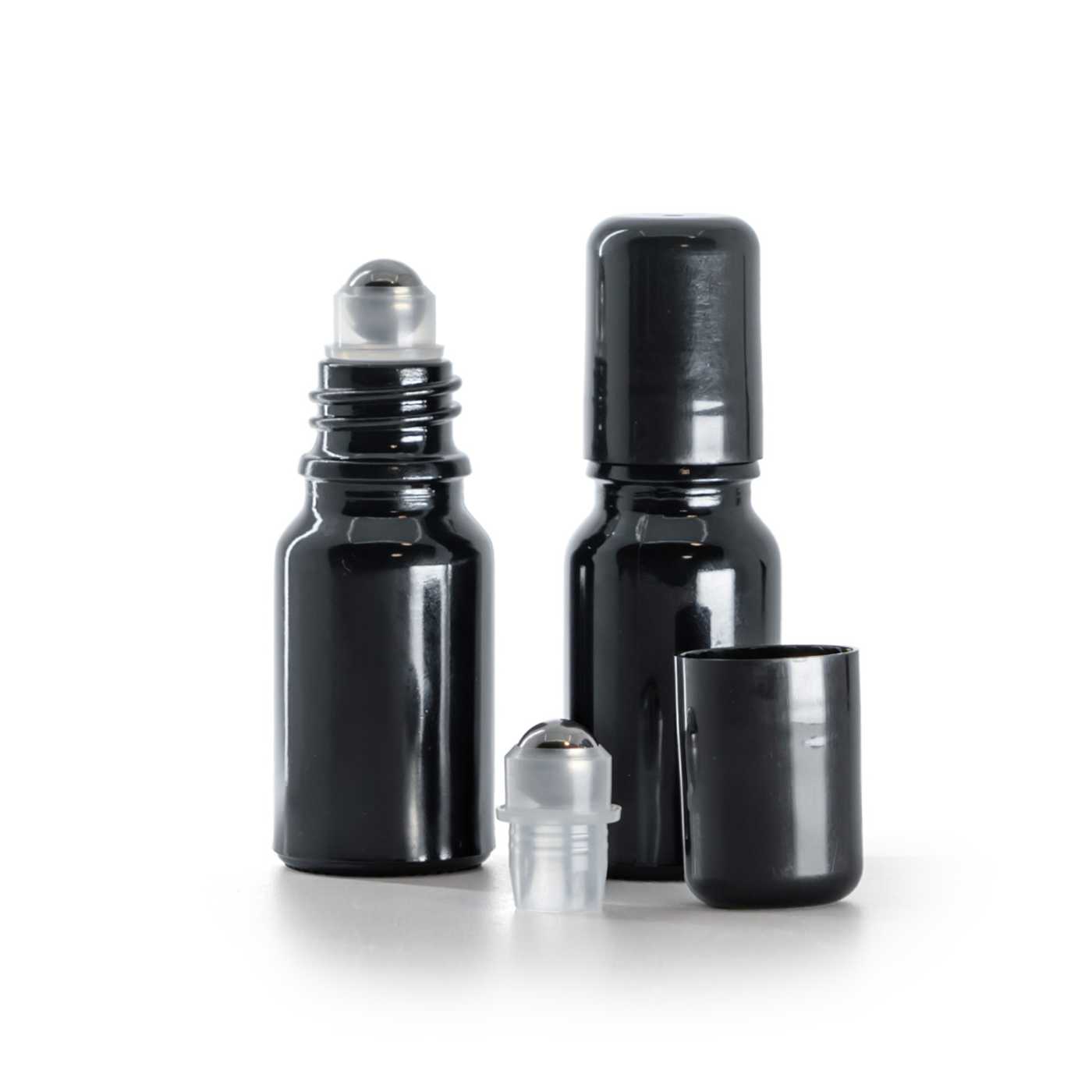 Sklenená fľaška, čierna lesklá, roll-on, 10 ml