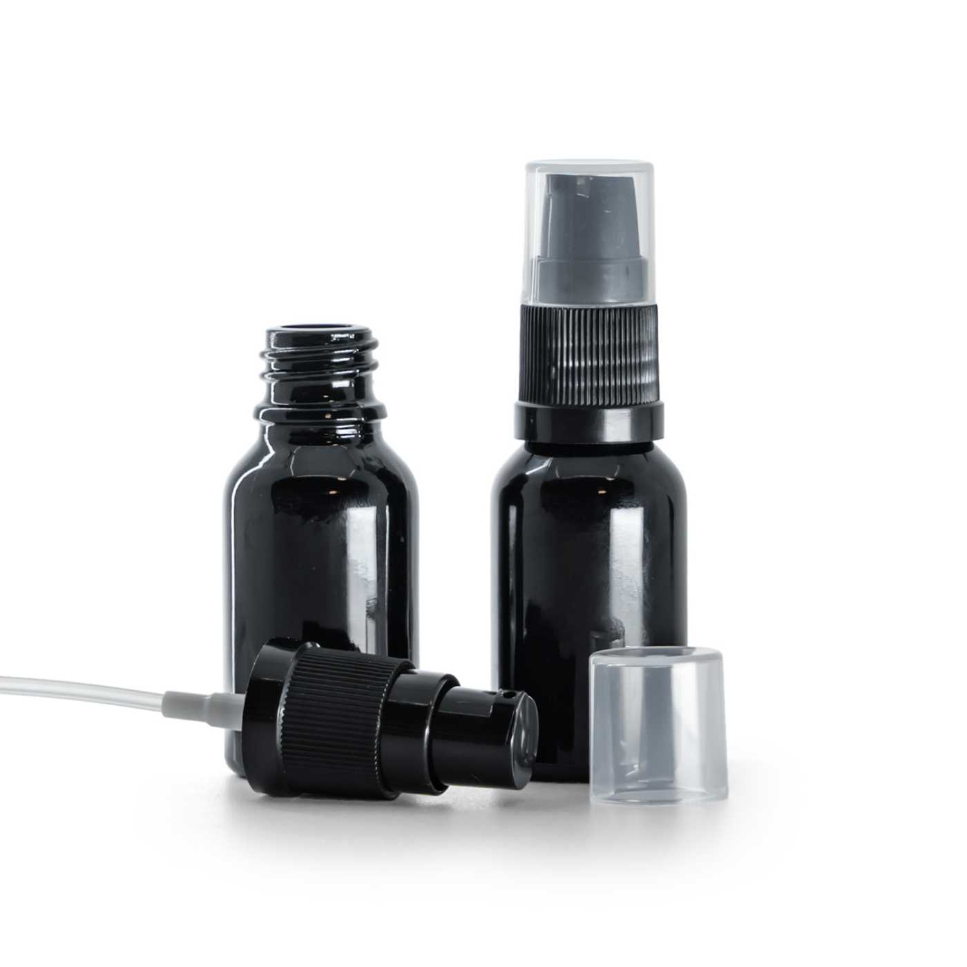 Skleněná lahvička černá lesklá s dávkovačem krému 15 ml