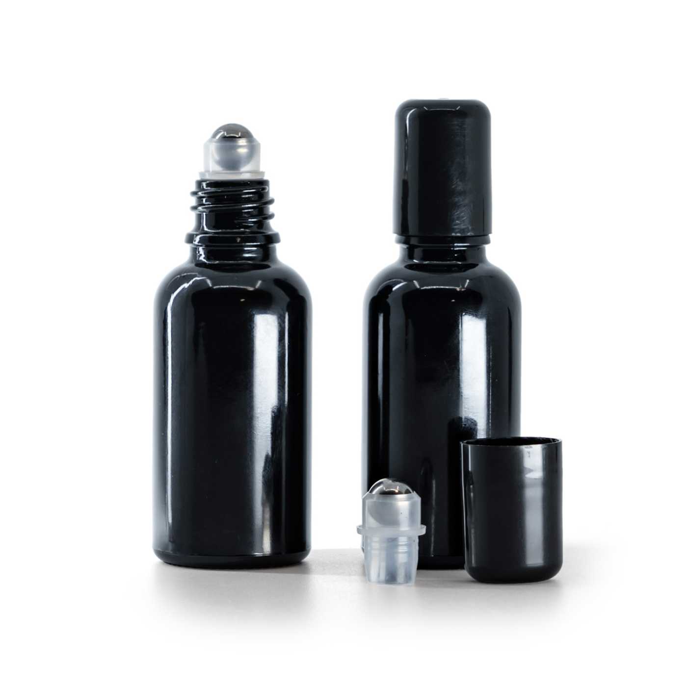 Skleněná lahvička, černá lesklá, roll-on, 30 ml