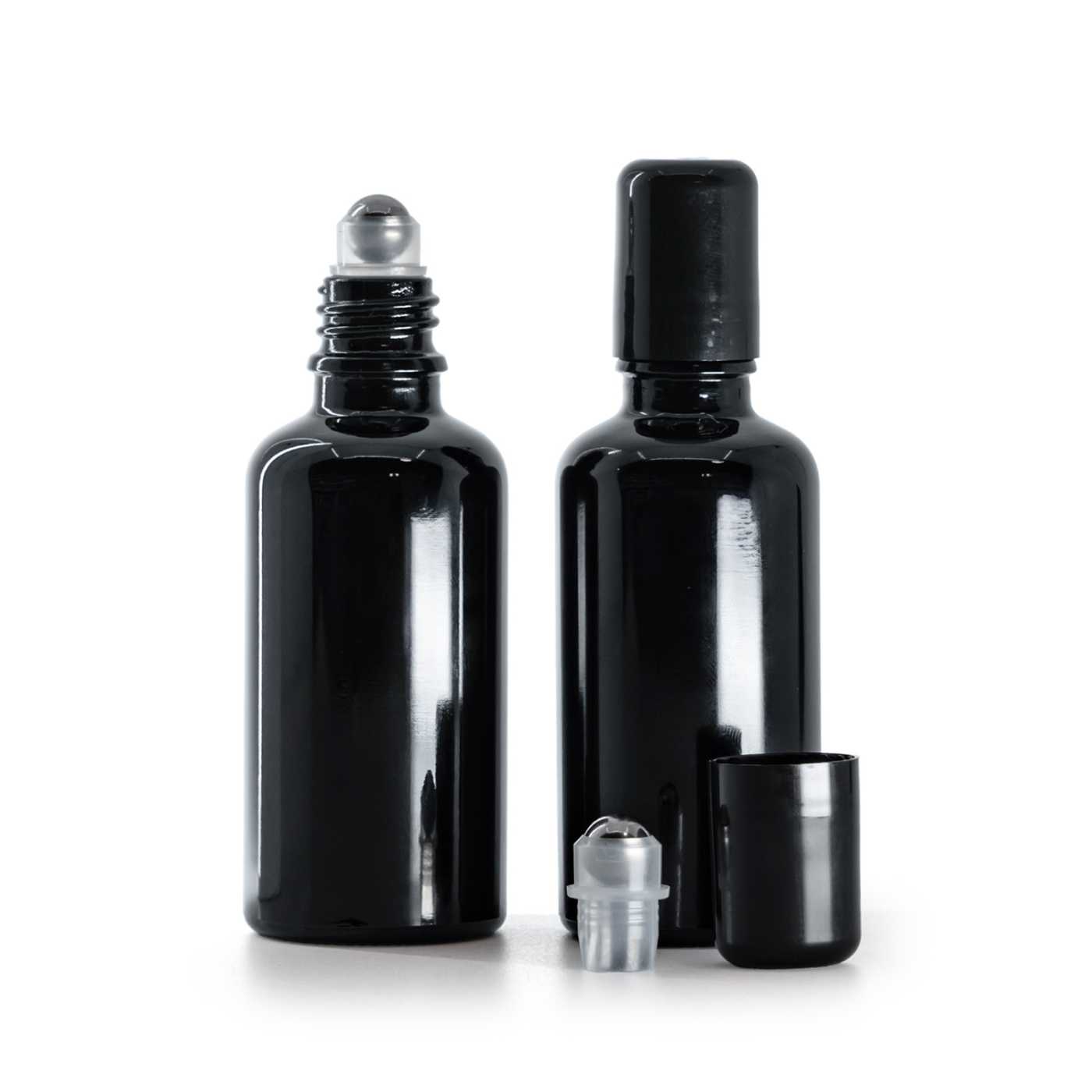 Skleněná lahvička černá lesklá roll-on 50 ml