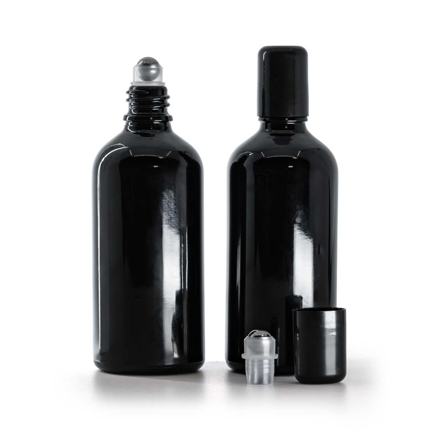 Skleněná lahvička černá lesklá roll-on 100 ml