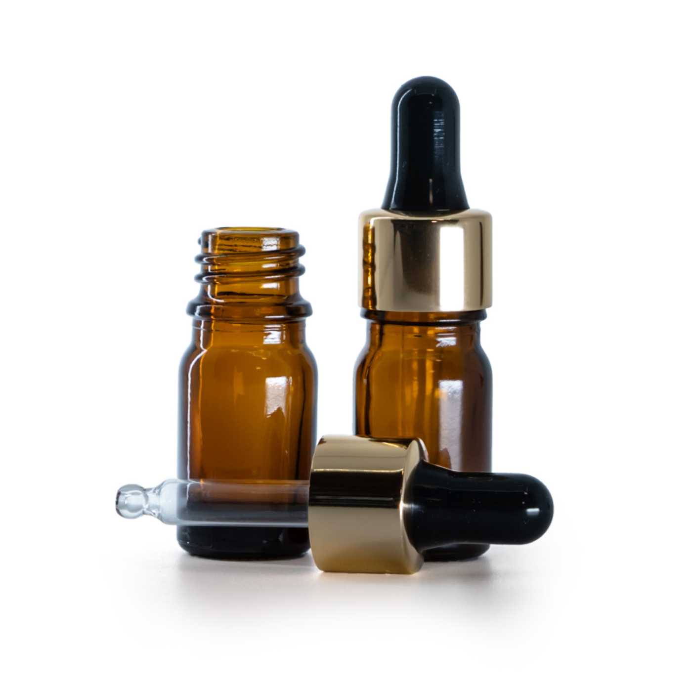 Sklenená fľaška, liekovka, čierno-zlaté kvapátko, 5 ml