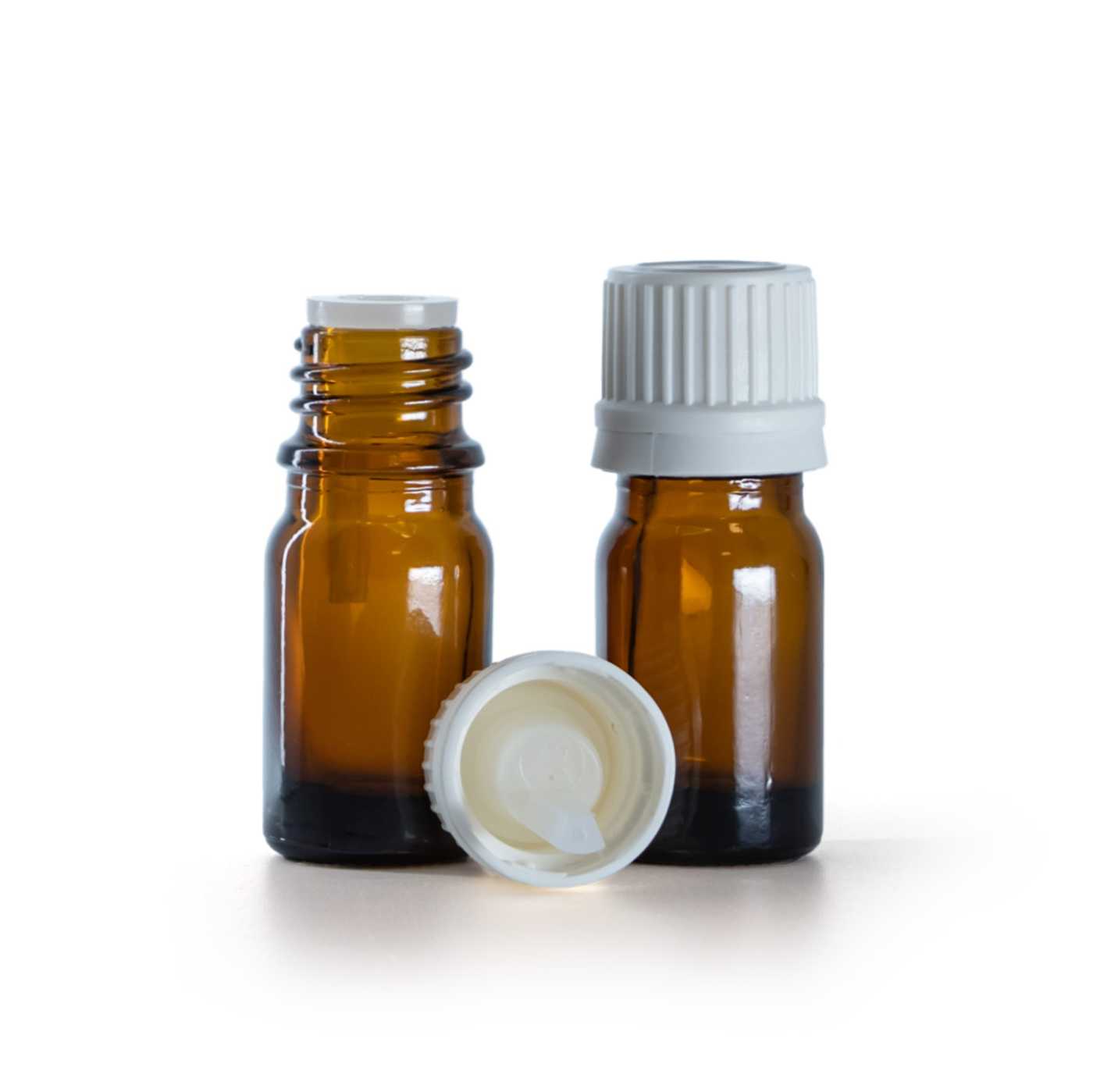 Sklenená fľaška, liekovka, biely vrchnák s kvapátkom, 5 ml