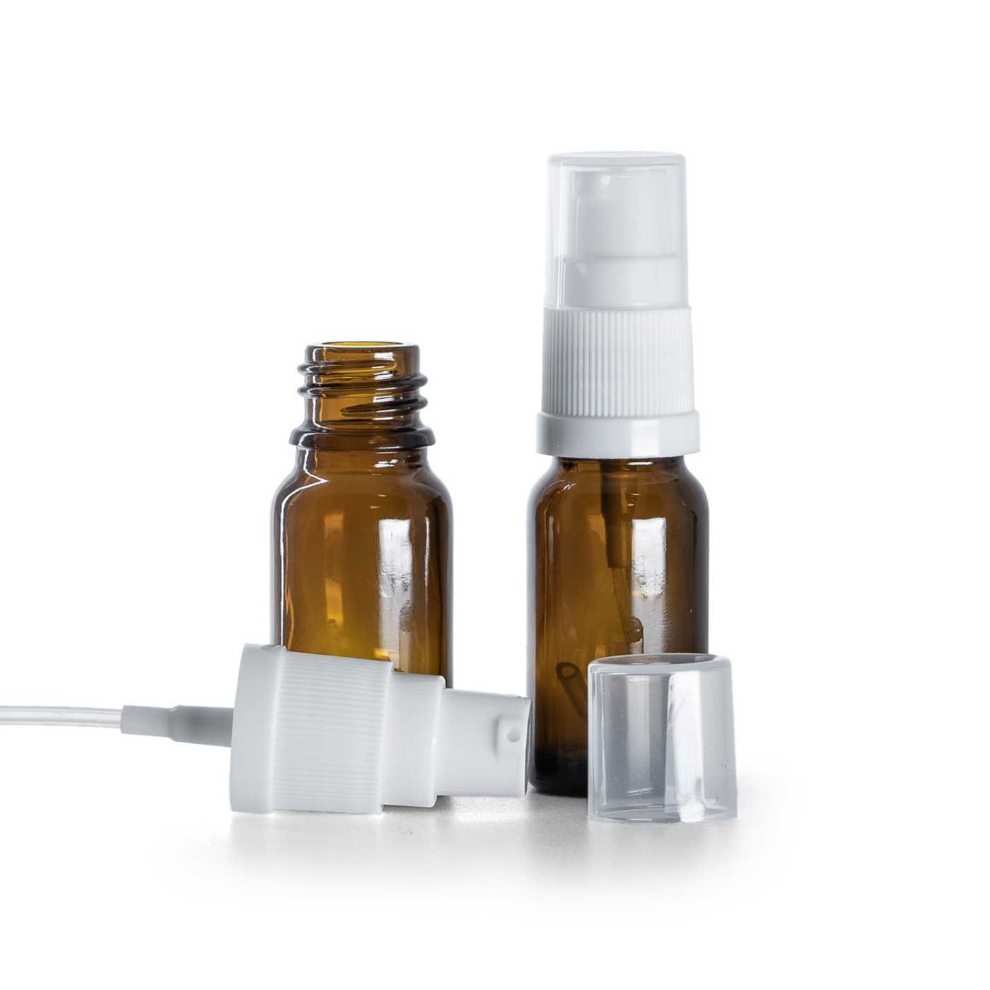 Flacon en verre ambré avec pompe lotion blanche, 10 ml