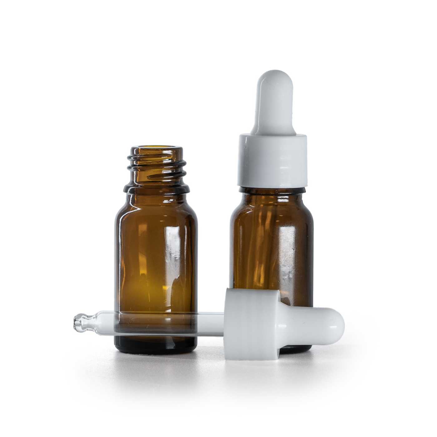 Sklenená liekovka, hnedá, biele lesklé kvapátko, 10 ml