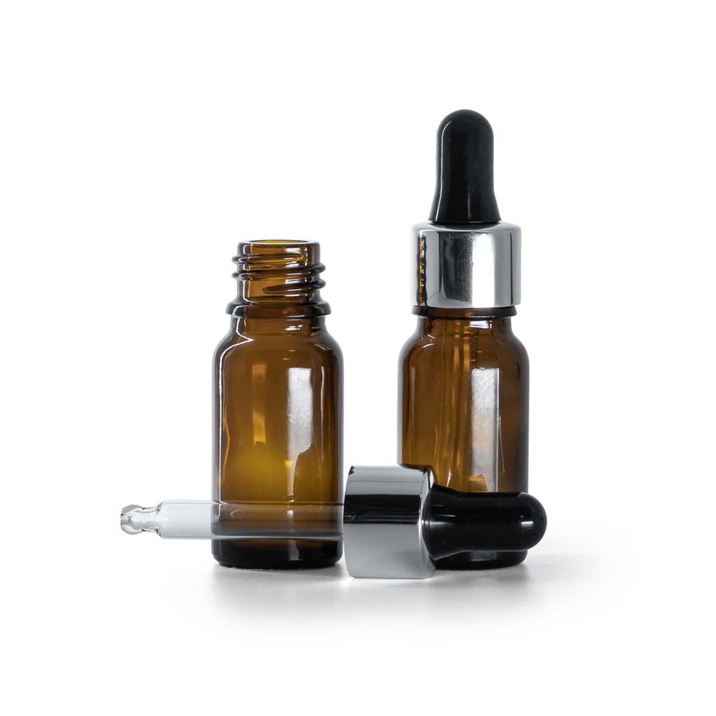 Sklenená fľaška, liekovka, čierno-strieborné kvapátko, 10 ml