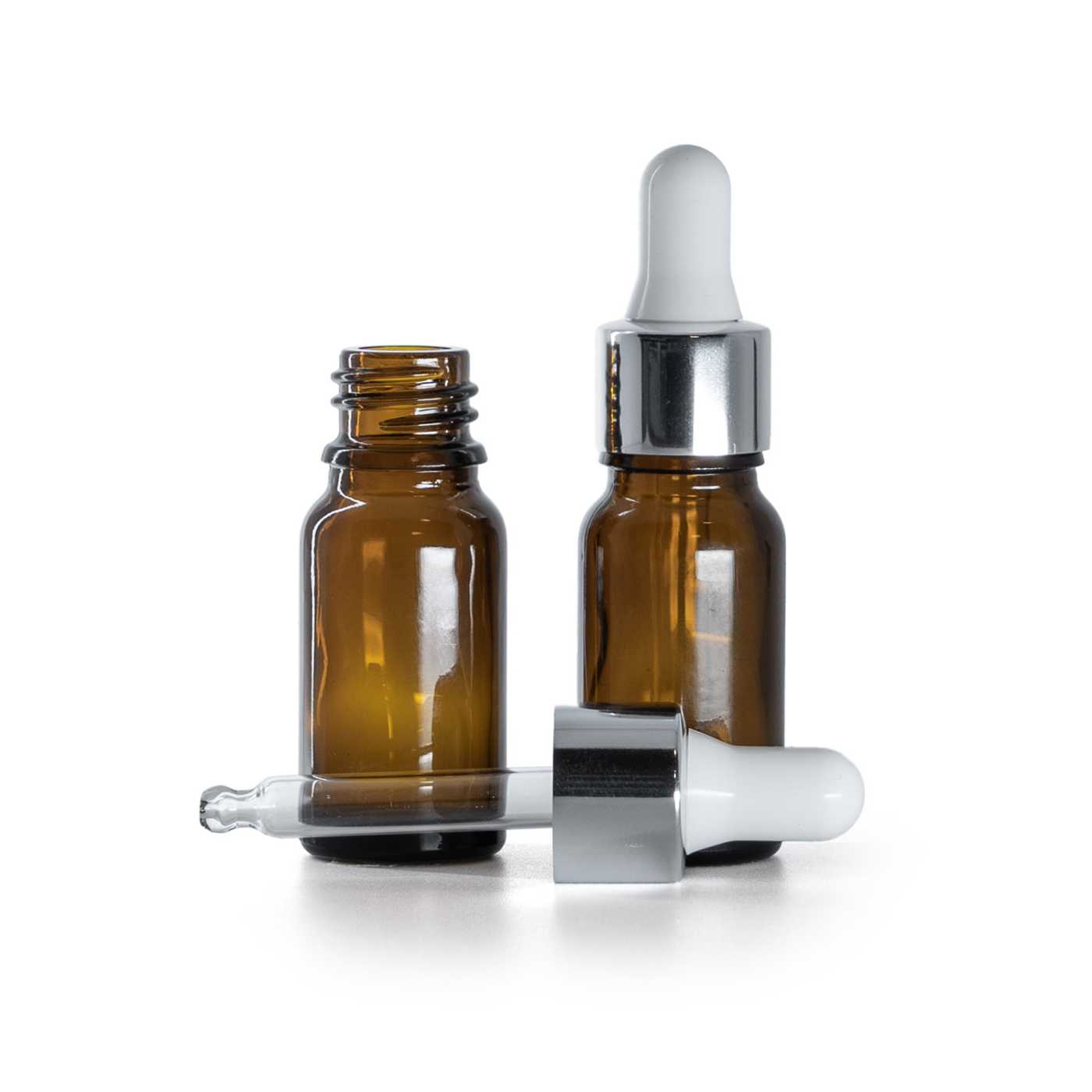 Sklenená fľaška, liekovka, strieborné lesklé kvapátko, 10 ml
