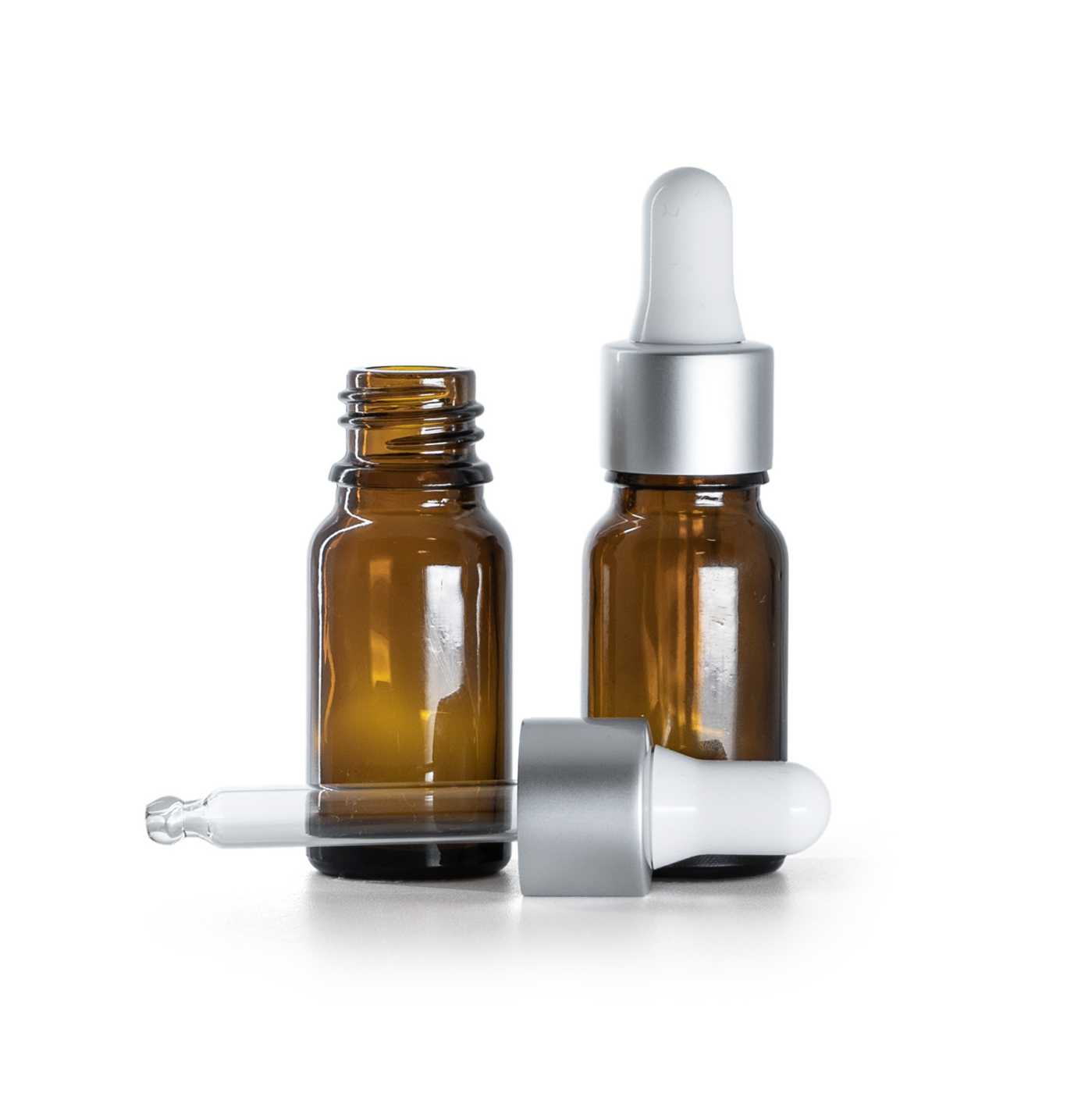 Sklenená fľaška, liekovka, strieborné matné kvapátko, 10 ml