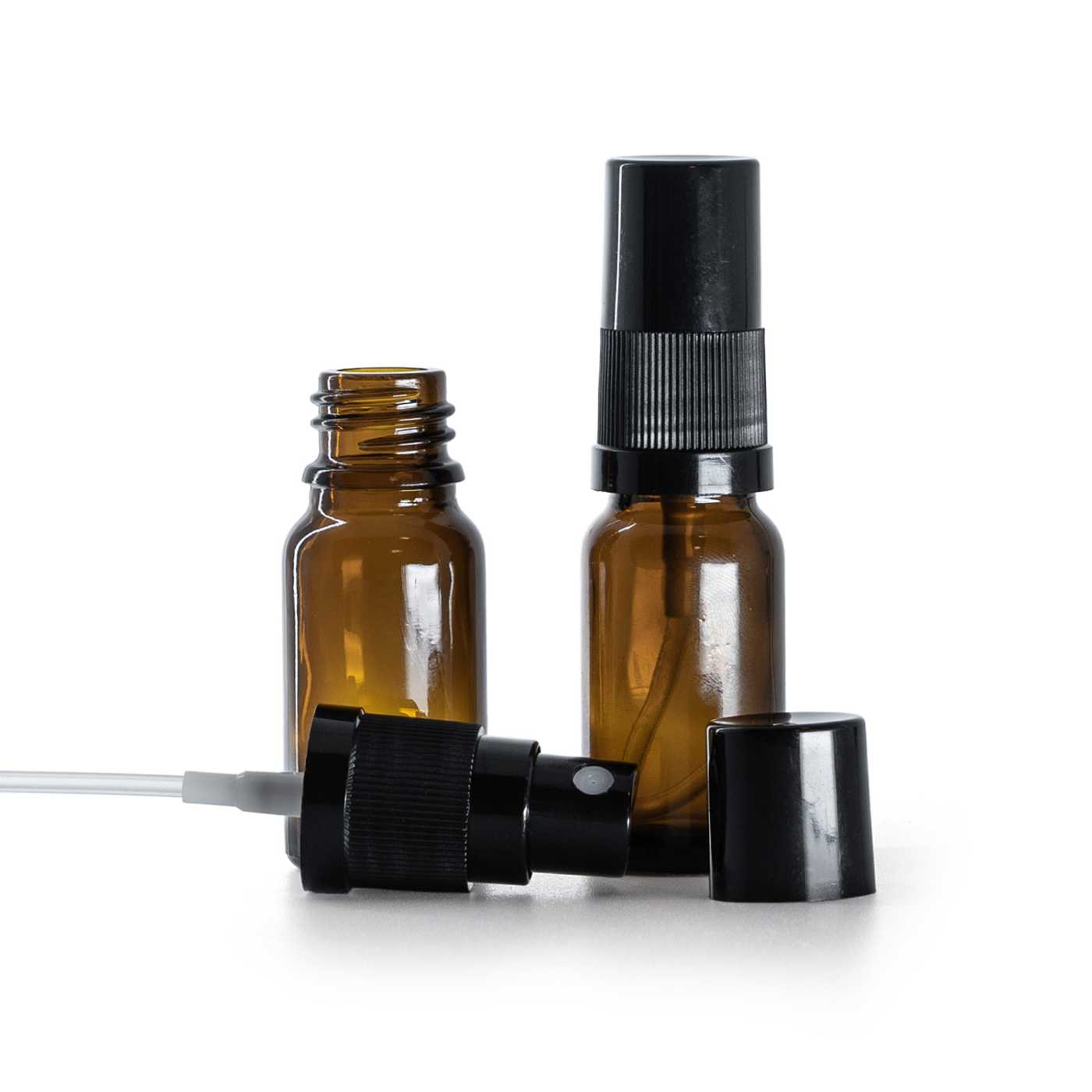 Sklenená fľaška, liekovka, čierny rozprašovač, čierny vrch, 10 ml