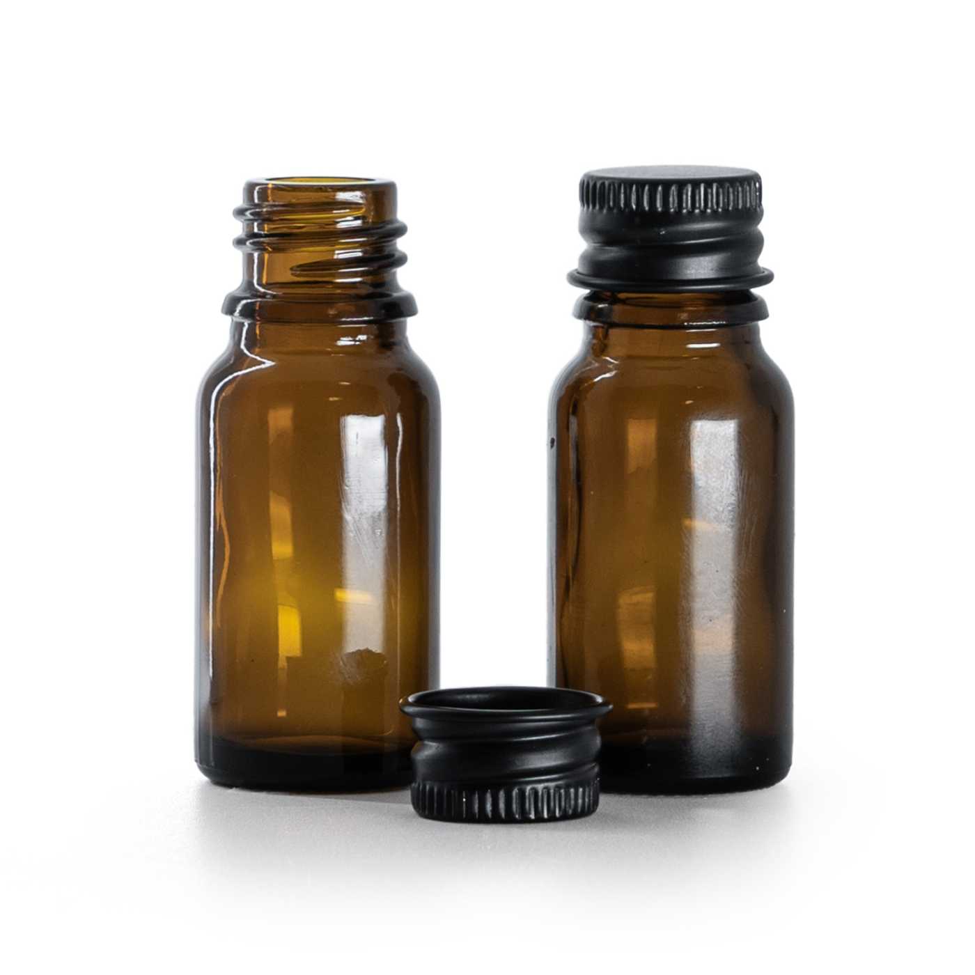 Sklenená liekovka, čierny hliníkový vrchnák, 10 ml