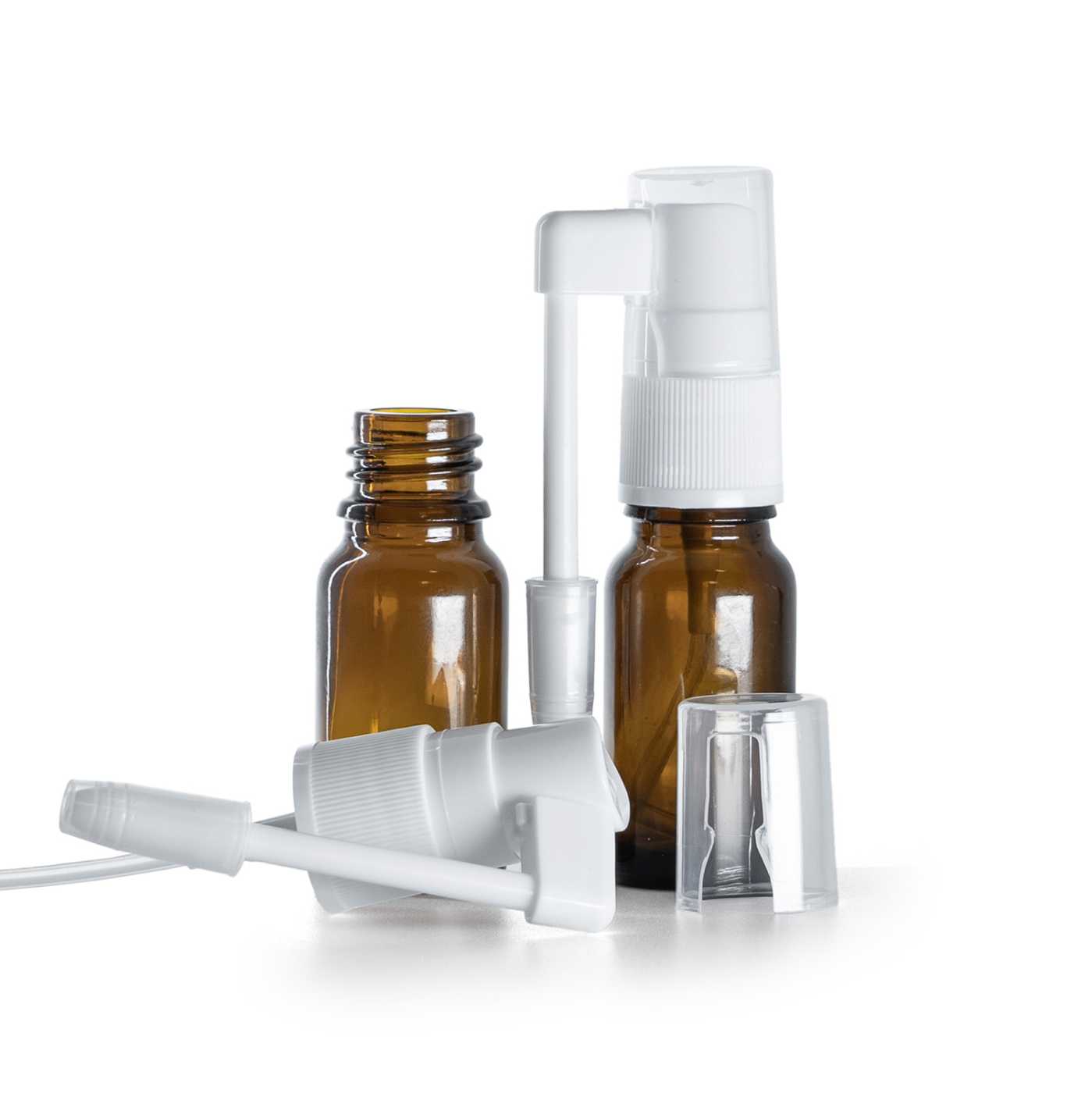 Sklenená fľaška, liekovka, sprej do hrdla, 10 ml
