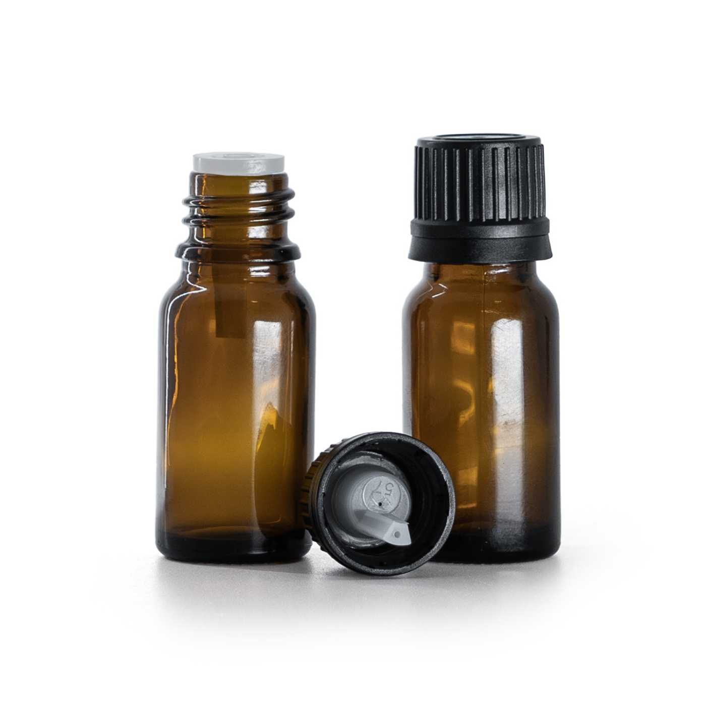 Sklenená fľaška, liekovka, čierny vrchnák s kvapátkom, 10 ml