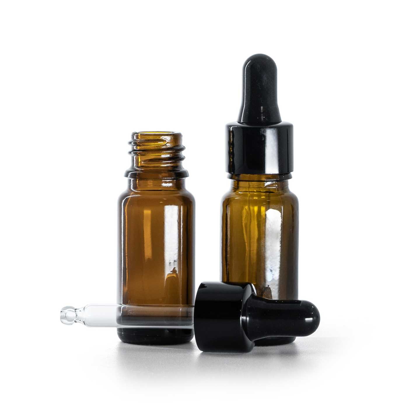 Sklenená liekovka typ B, vysoká, čierne lesklé kvapátko, 10 ml
