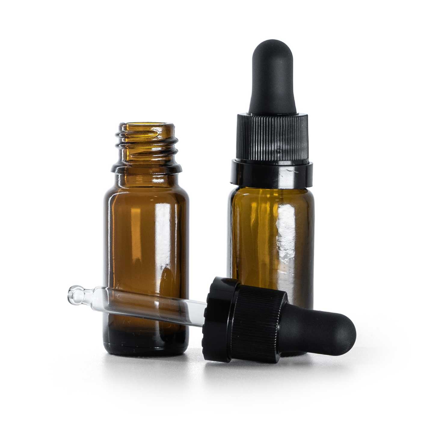 Sklenená liekovka typ B, vysoká, čierne kvapátko s lesklým prúžkom, 10 ml