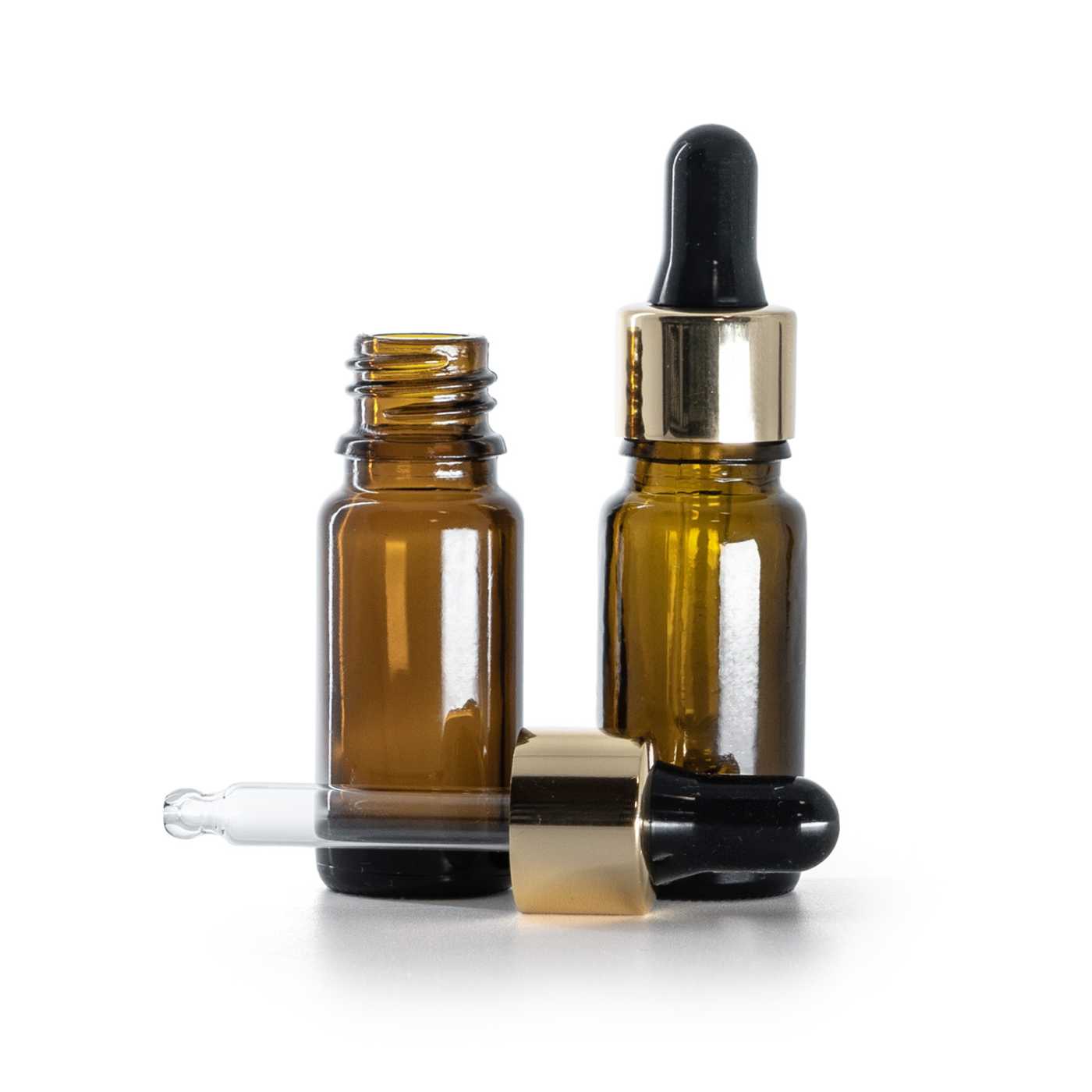 Sklenená liekovka typ B, vysoká, čierno-zlaté kvapátko, 10 ml