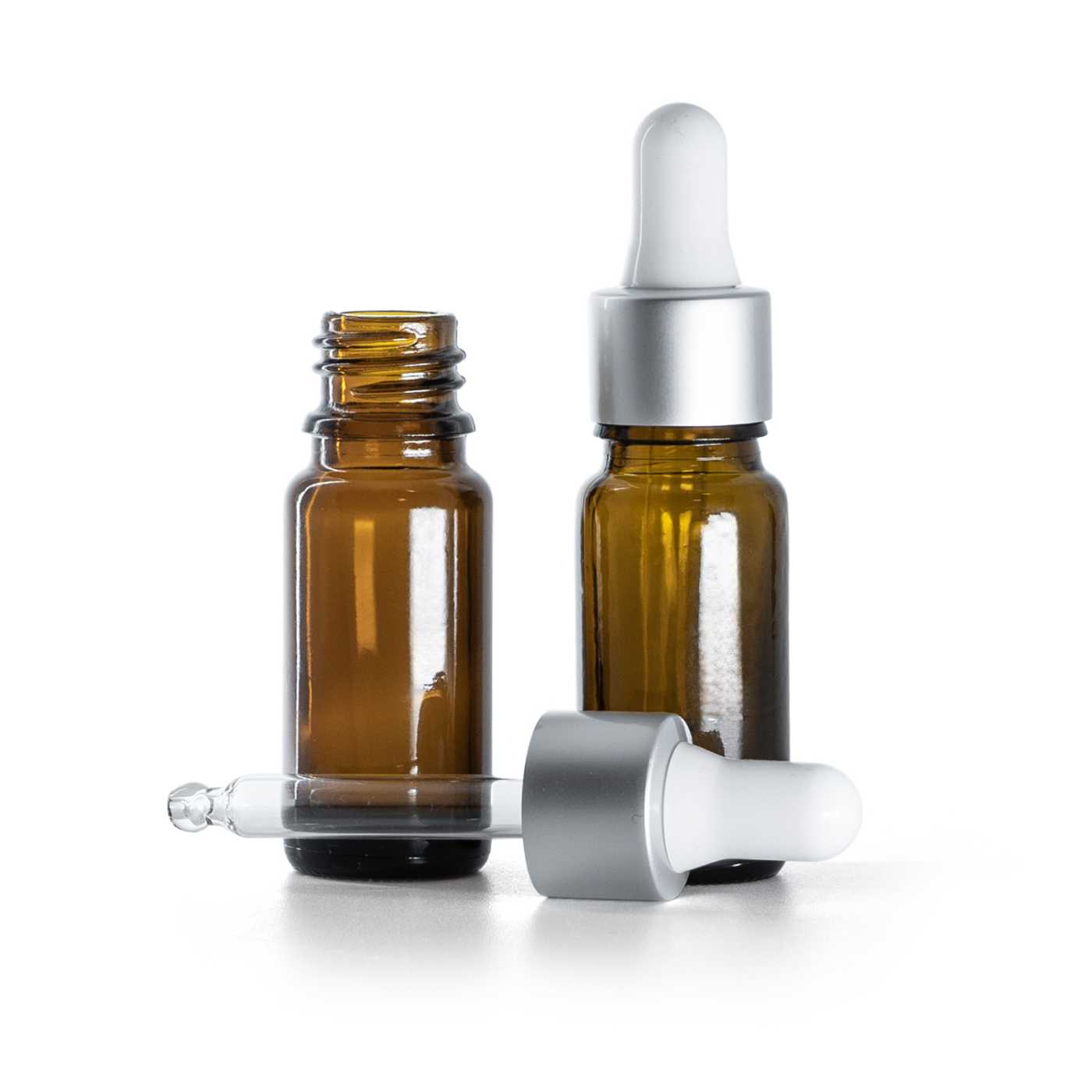 Sklenená liekovka typ B, vysoká, strieborné matné kvapátko, 10 ml