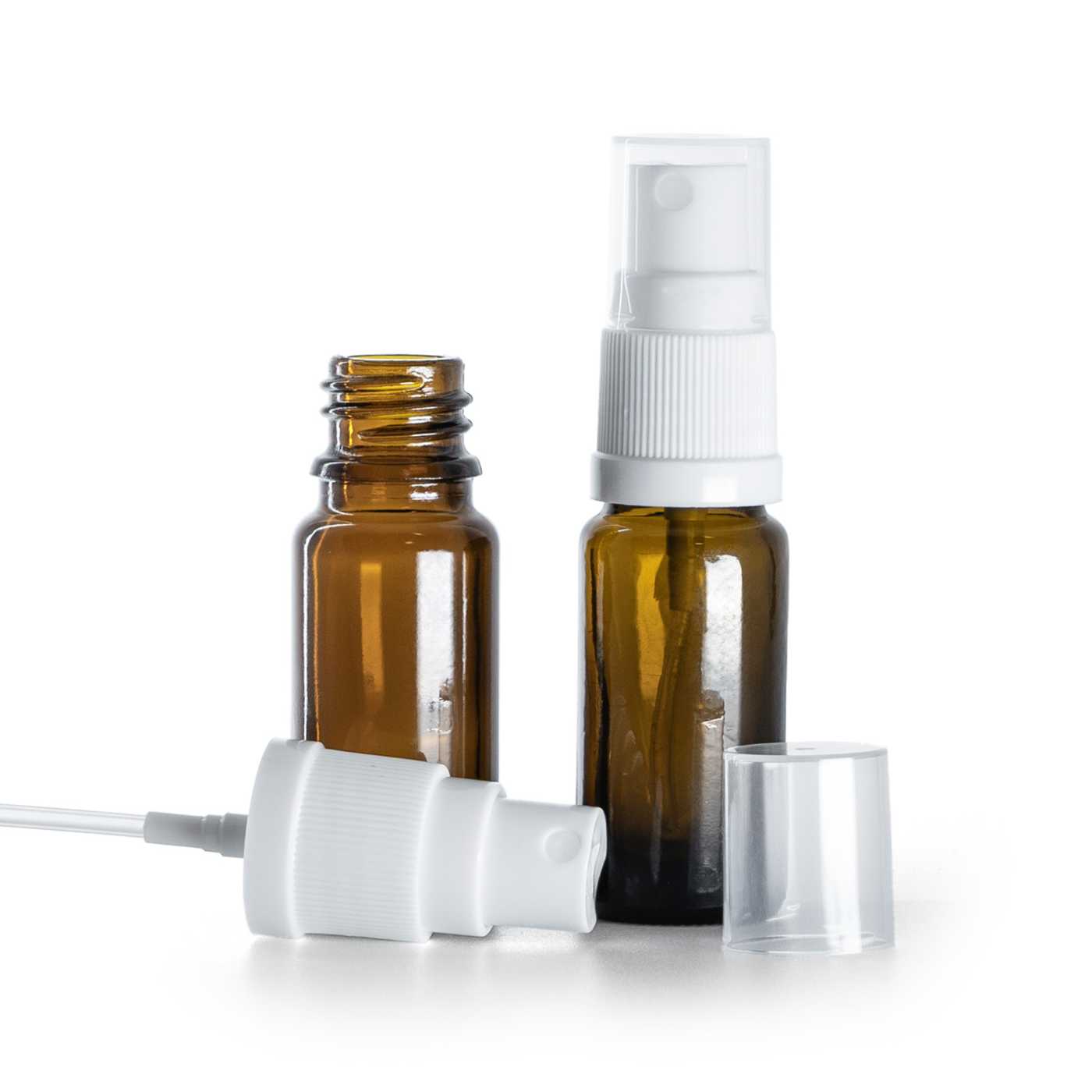 Sklenená liekovka typ B, vysoká, biely rozprašovač, 10 ml