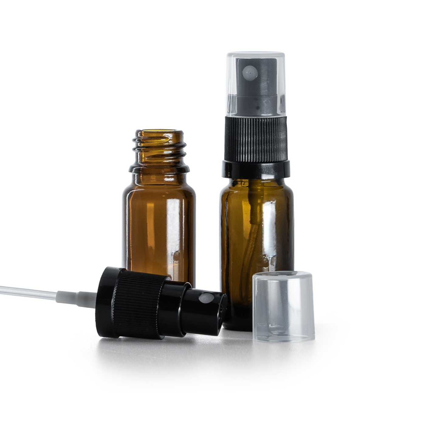 Sklenená liekovka typ B, vysoká, čierny rozprašovač, 10 ml