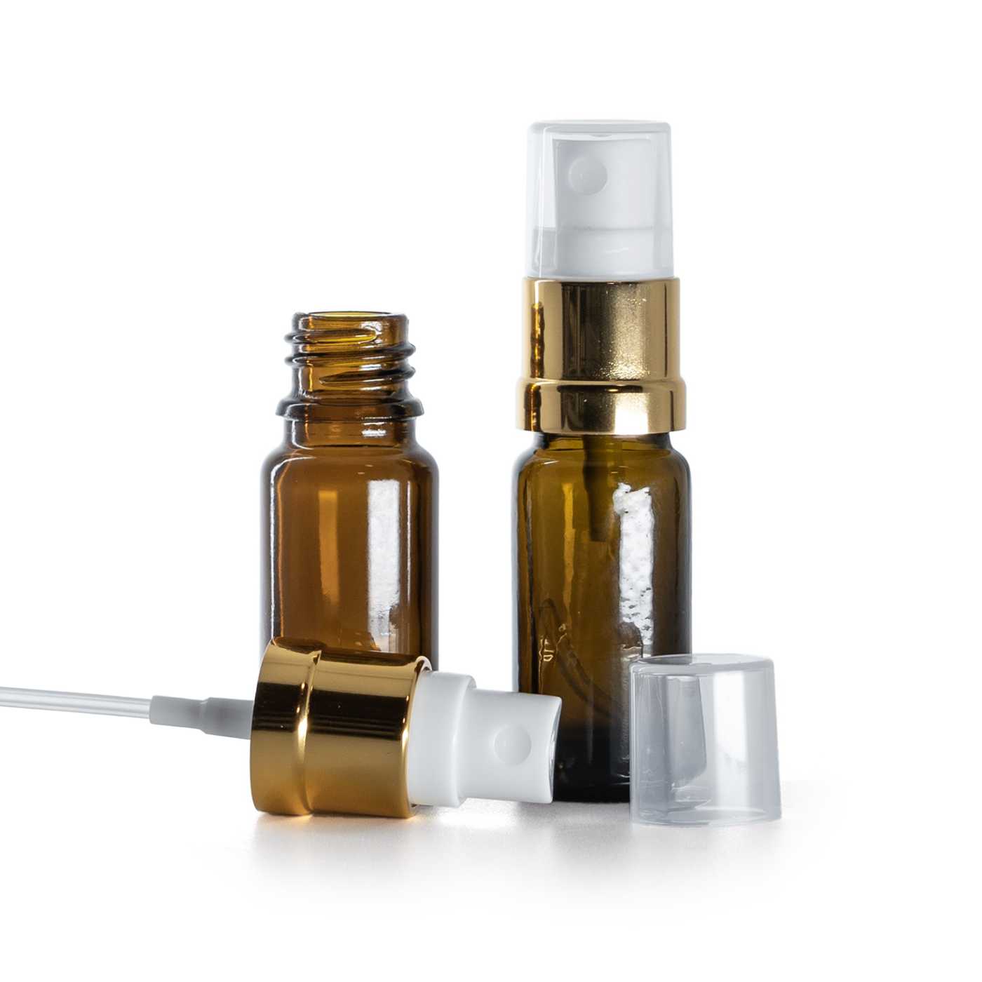 Sklenená liekovka typ B, vysoká, bielo-zlatý rozprašovač, 10 ml