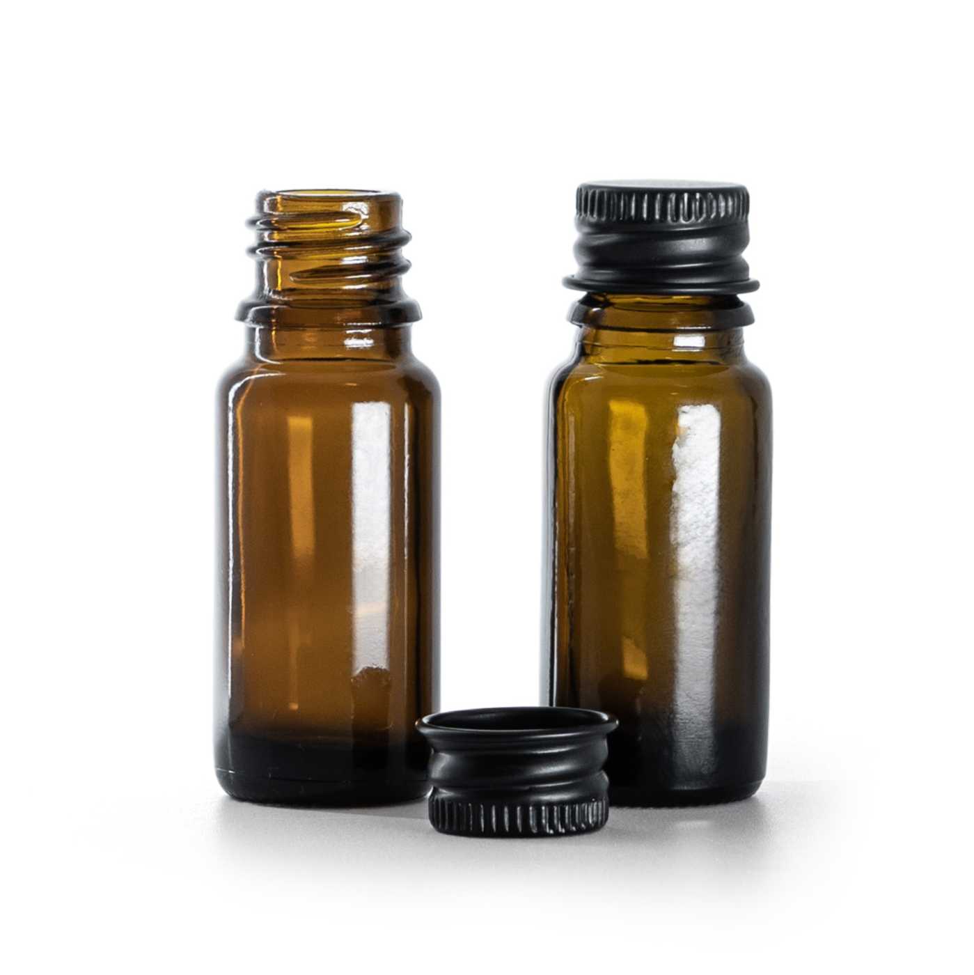 Sklenená liekovka typ B, vysoká, čierny hliníkový vrchnák, 10 ml