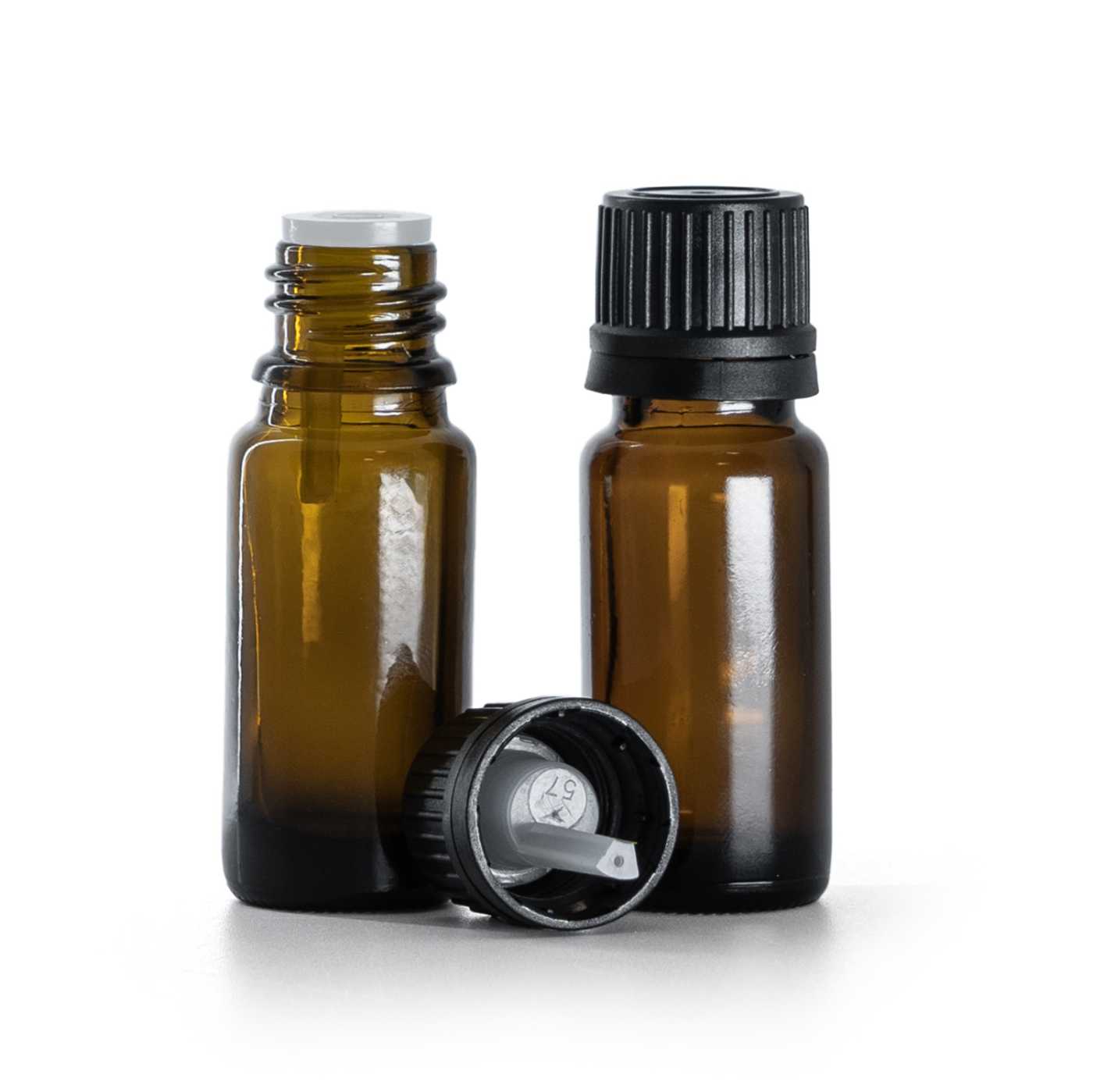Sklenená liekovka typ B, vysoká, čierny vrchnák s kvapátkom, 10 ml