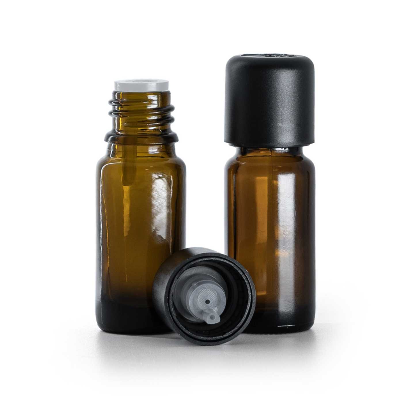 Sklenená liekovka typ B, vysoká, čierny vrchnák s poistkou, 10 ml