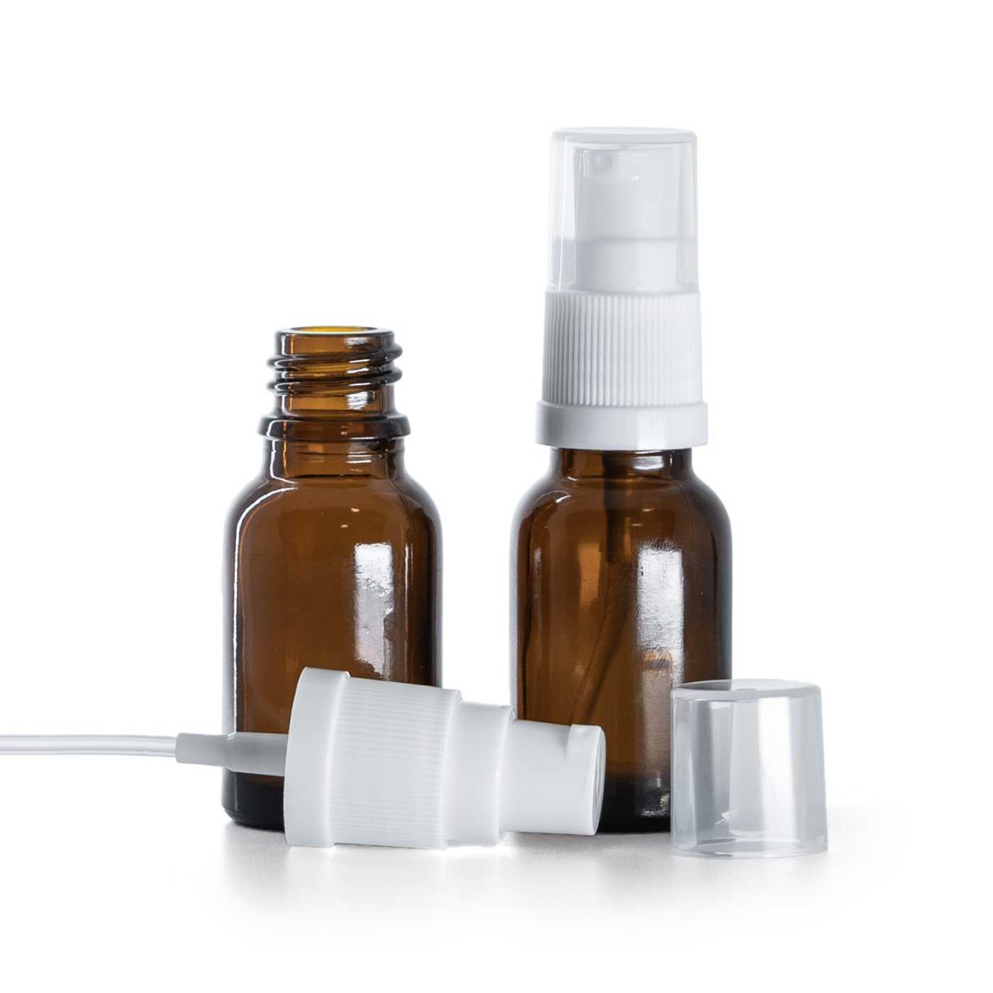 Flacon en verre ambré avec pompe lotion blanche, 15 ml