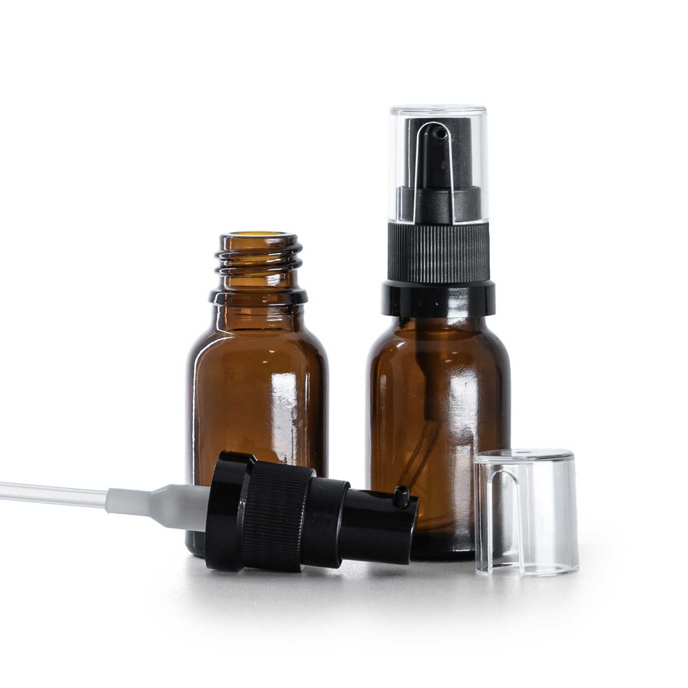 Hnědá skleněná lahvička s dávkovačem oleje 15 ml