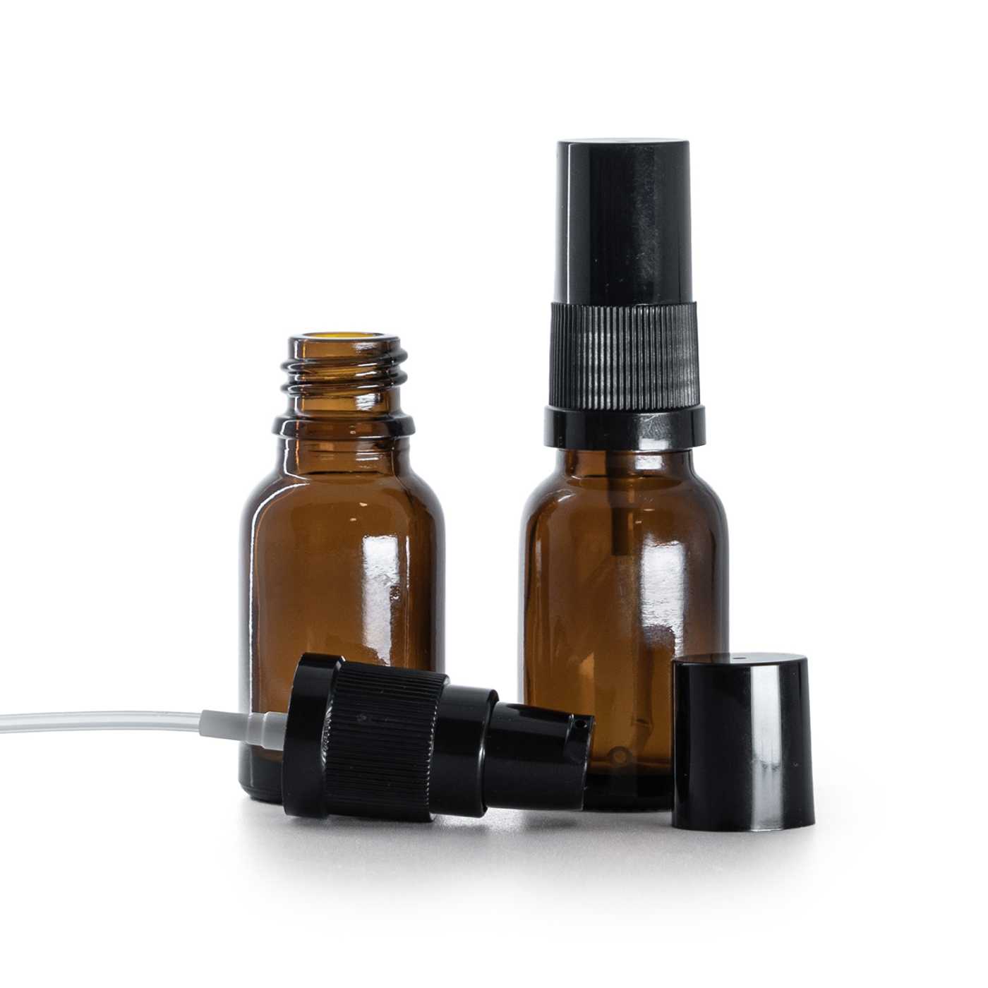Sklenená fľaška, liekovka, dávkovač krémov s čiernym vrchom, 15 ml