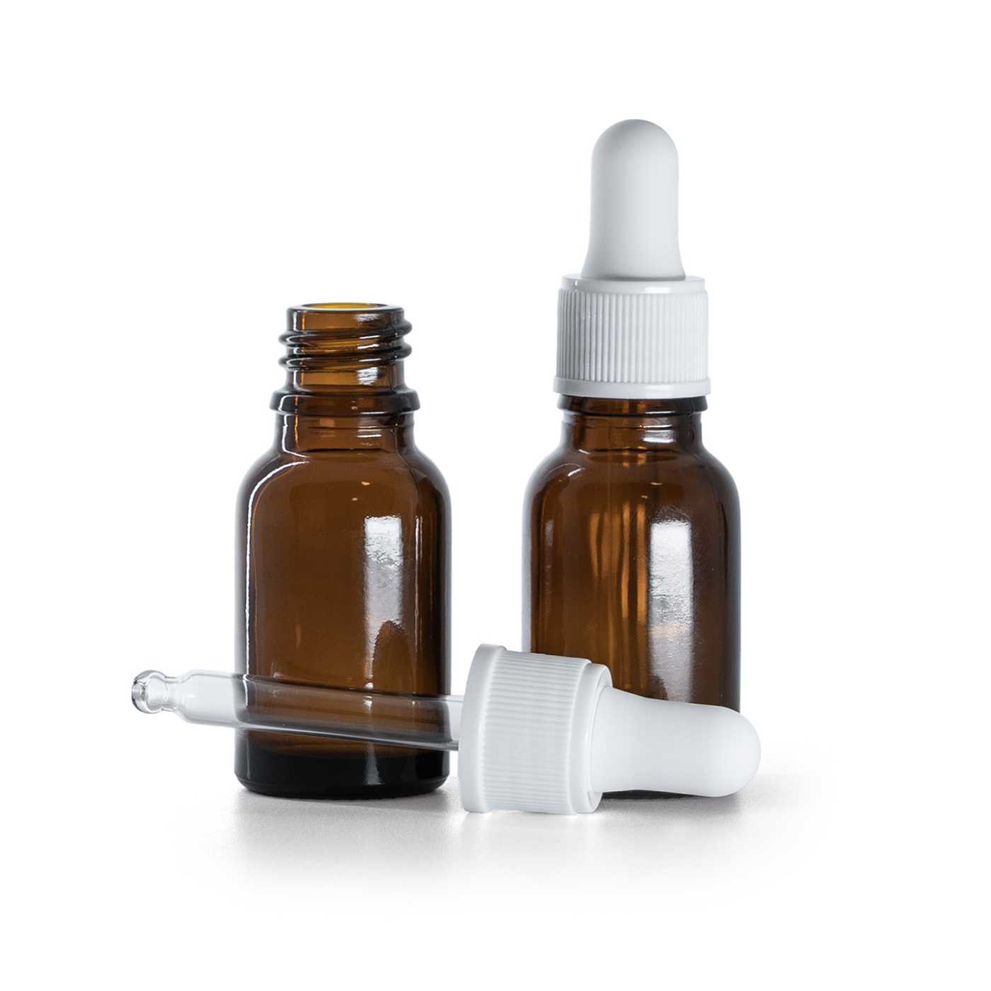 Hnědá skleněná lahvička, bílé matné kapátko, 15 ml