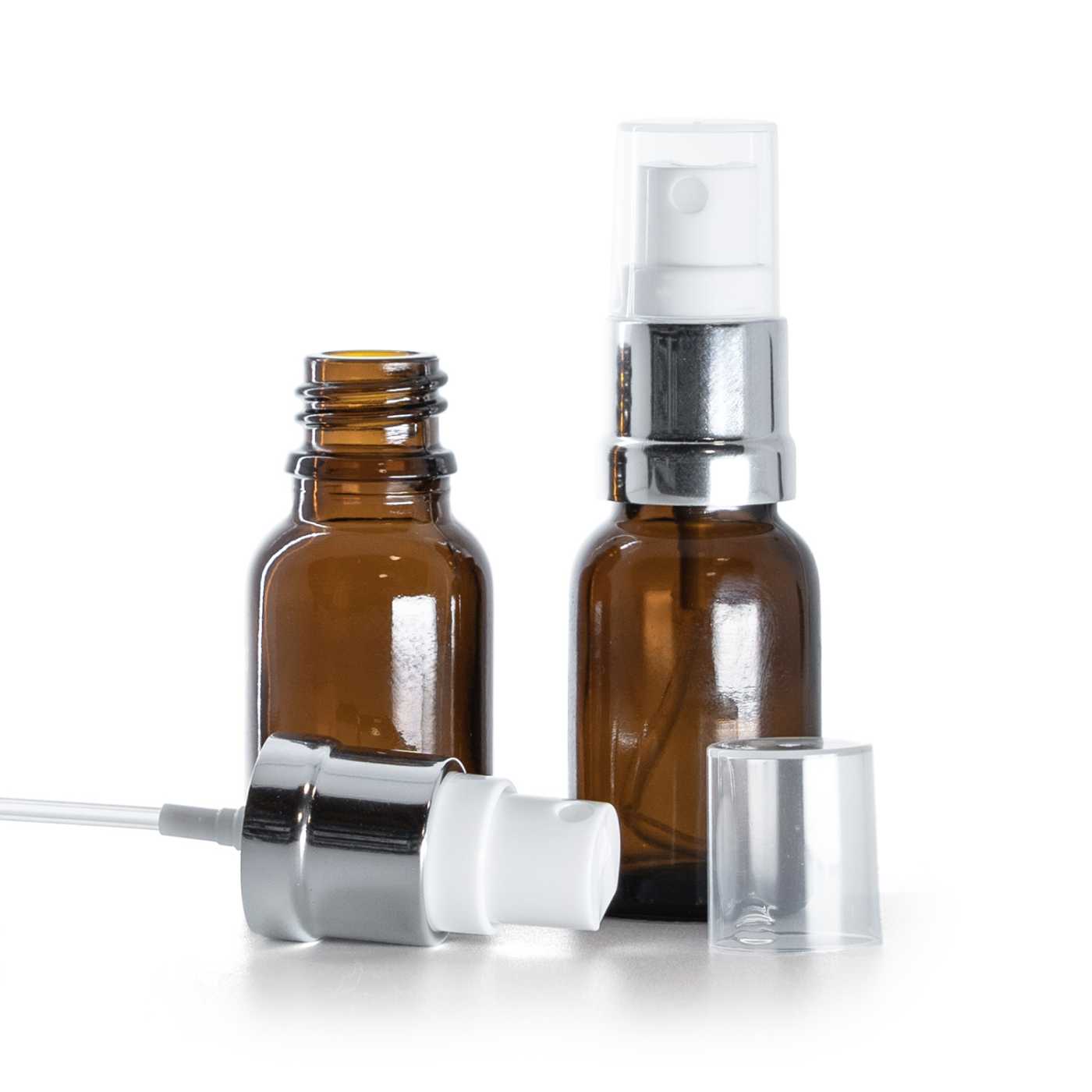 Sklenená fľaška, liekovka, bielo-strieborný rozprašovač, 15 ml