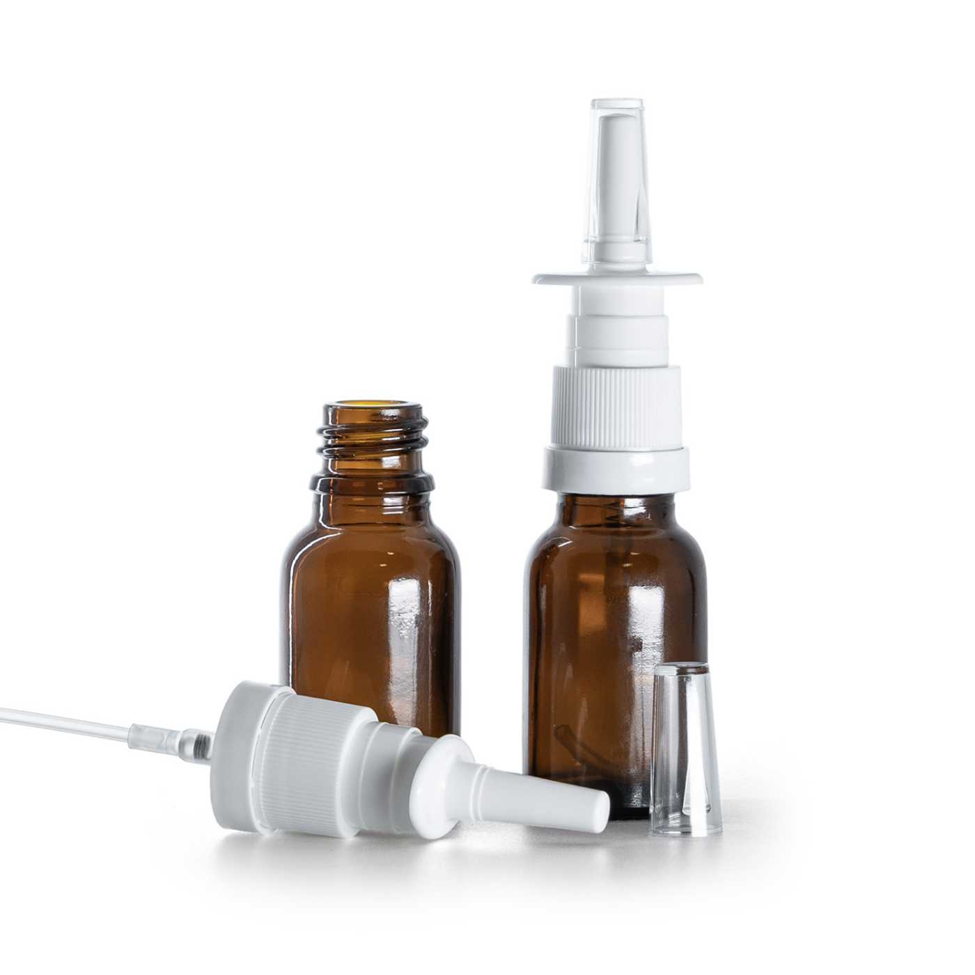 Hnědá skleněná lahvička s nosním rozprašovačem, 15 ml