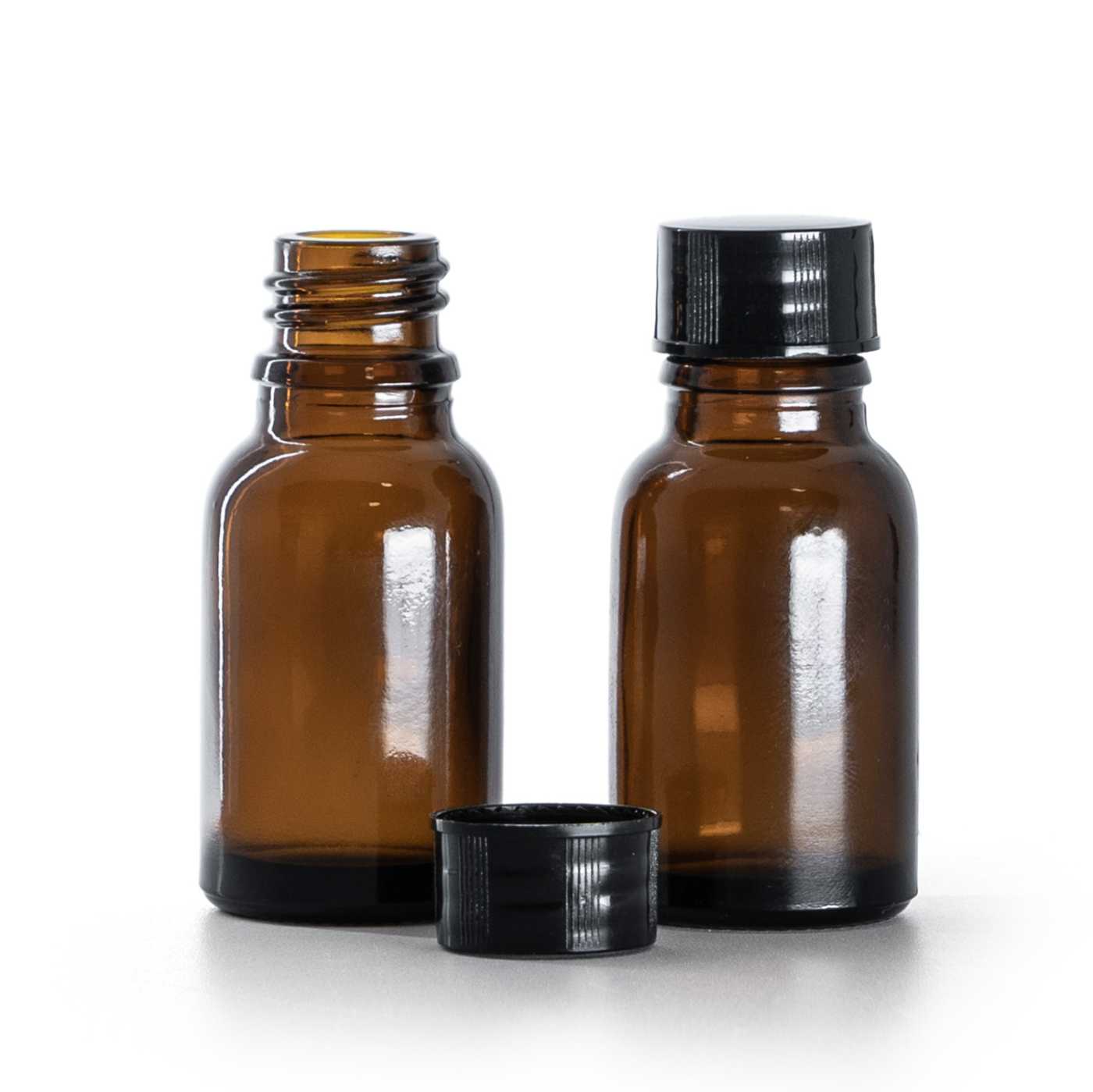 Sklenená liekovka, čierny vrchnák, 15 ml