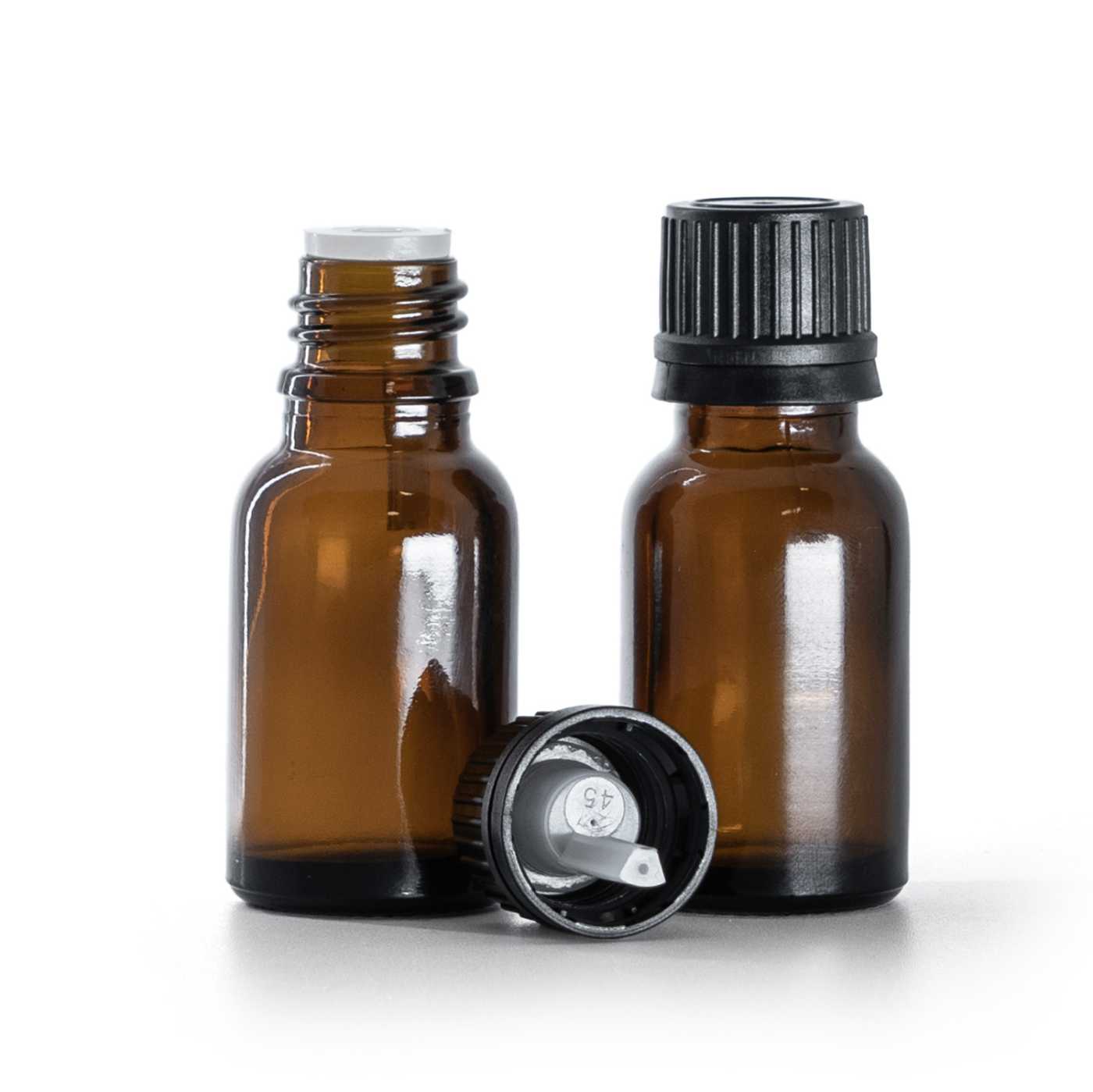Skleněná lékovka hnědá, černé víčko s kapátkem, 15 ml