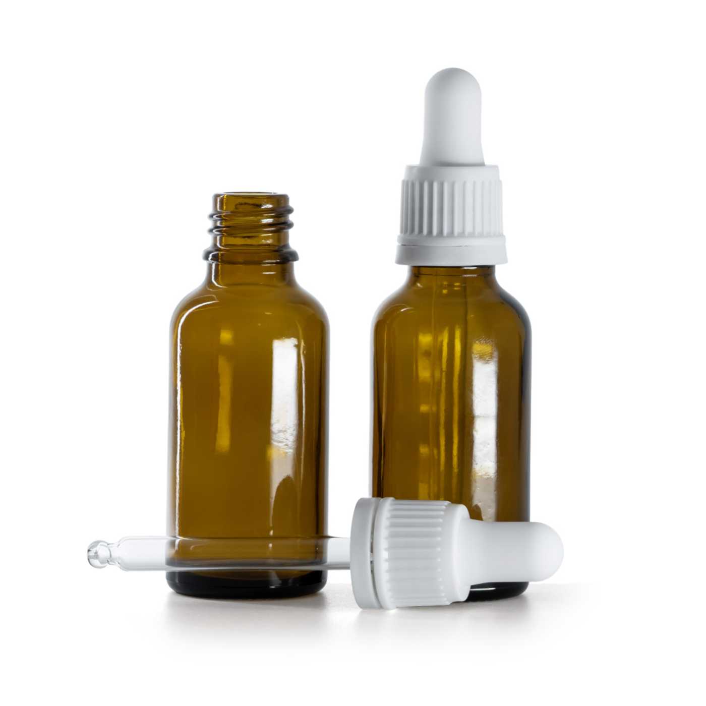 Butelka szklana apteczna, biały kroplomierz, 30 ml