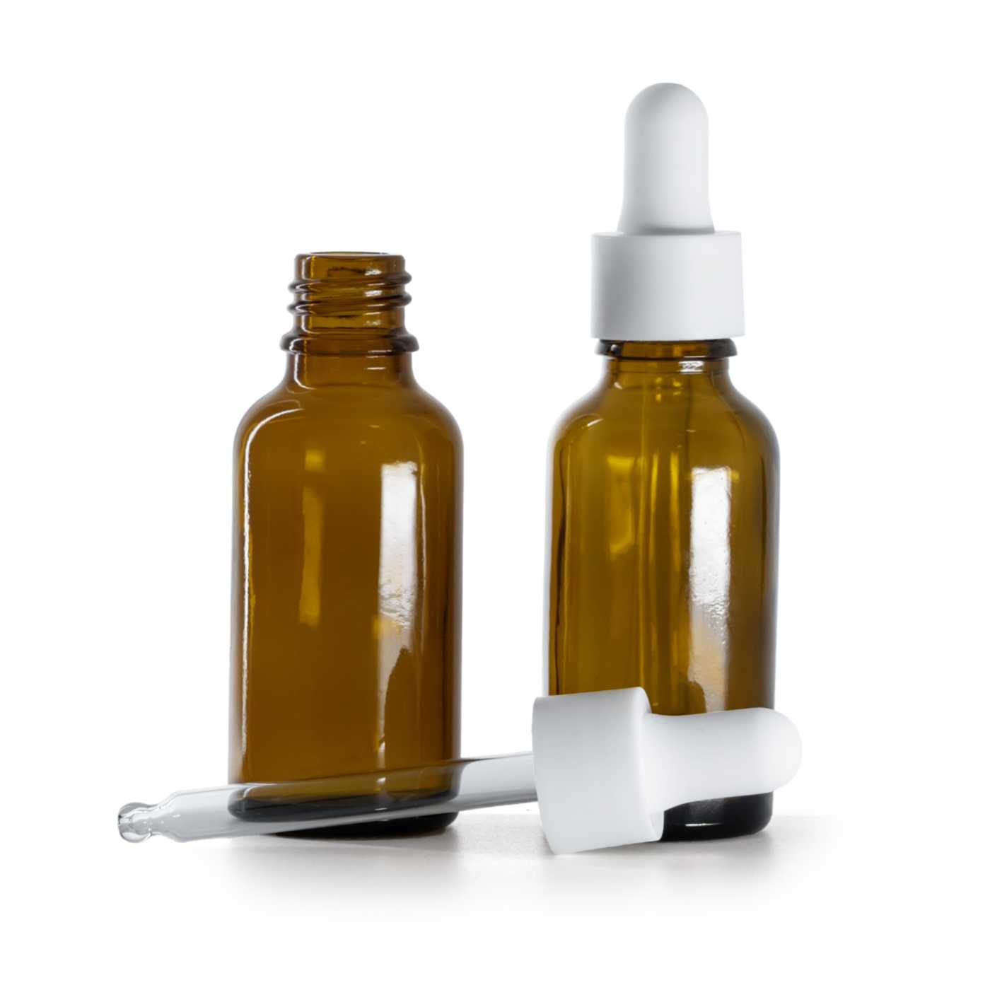 Butelka szklana apteczna, biały matowy gładki kroplomierz, 30 ml