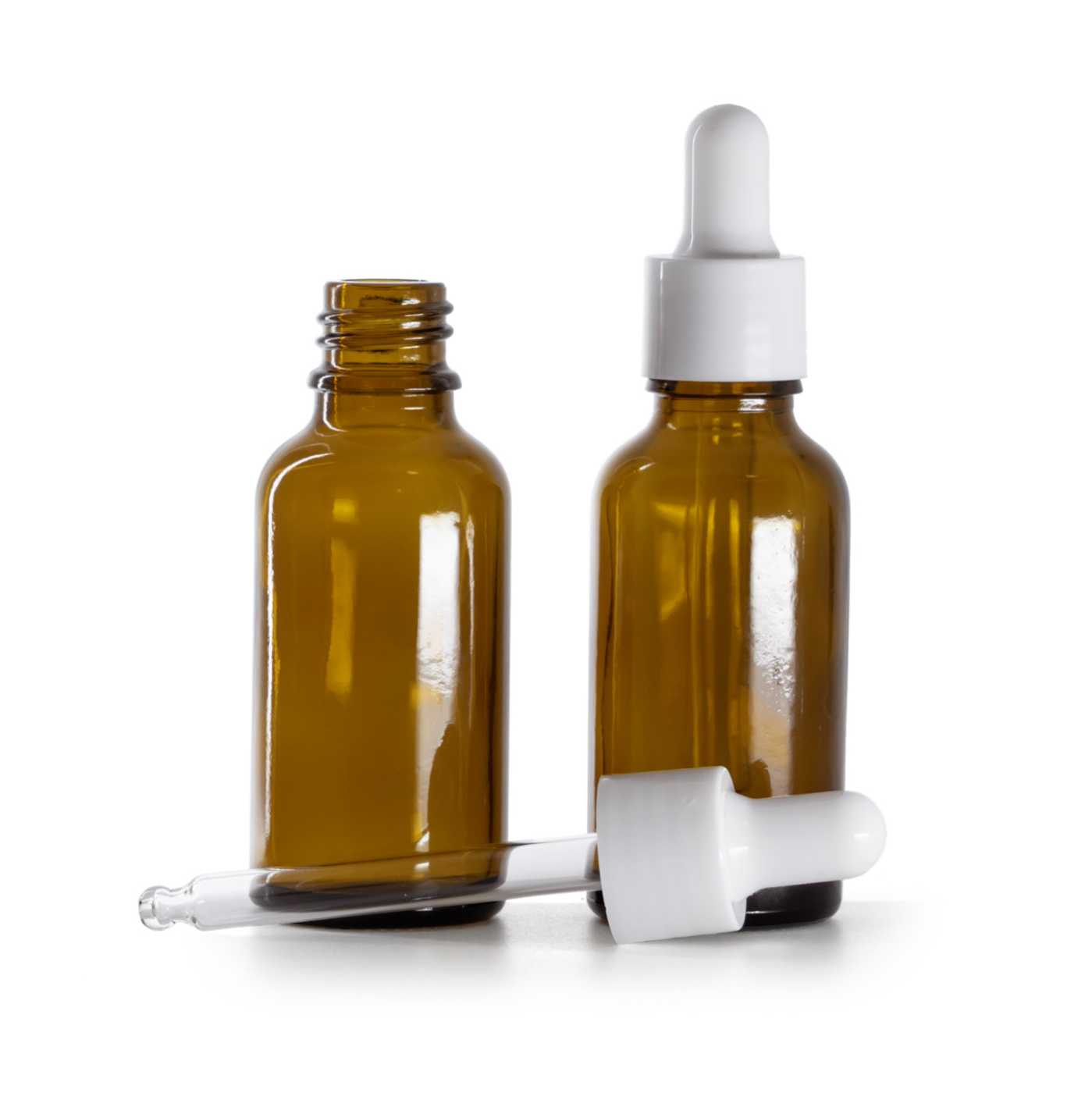 Sklenená liekovka, hnedá, biele lesklé kvapátko, 30 ml