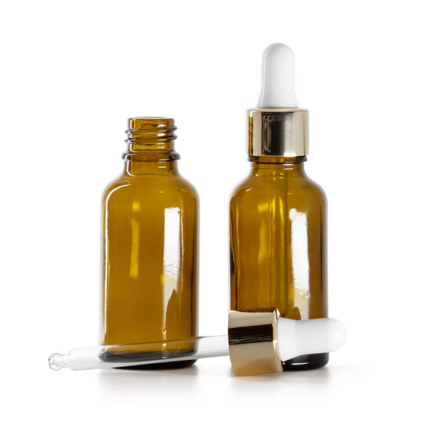 Sklenená fľaška, liekovka, bielo-zlaté kvapátko, 30 ml