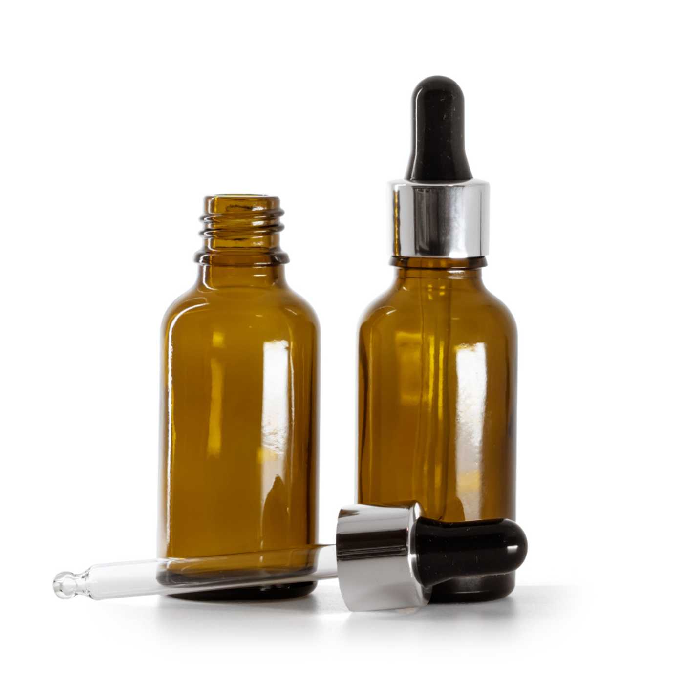 Sklenená fľaška, liekovka, čierno-strieborné kvapátko, 30 ml