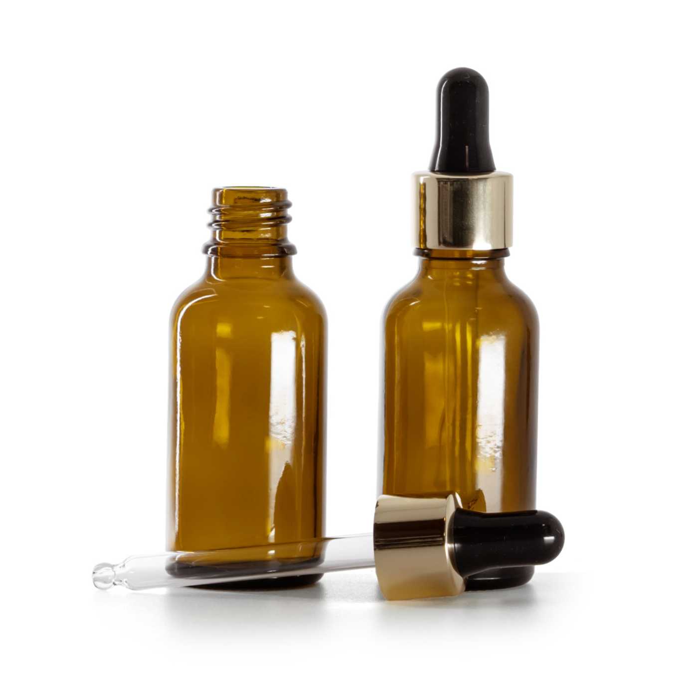 Sklenená fľaška, liekovka, čierno-zlaté kvapátko, 30 ml