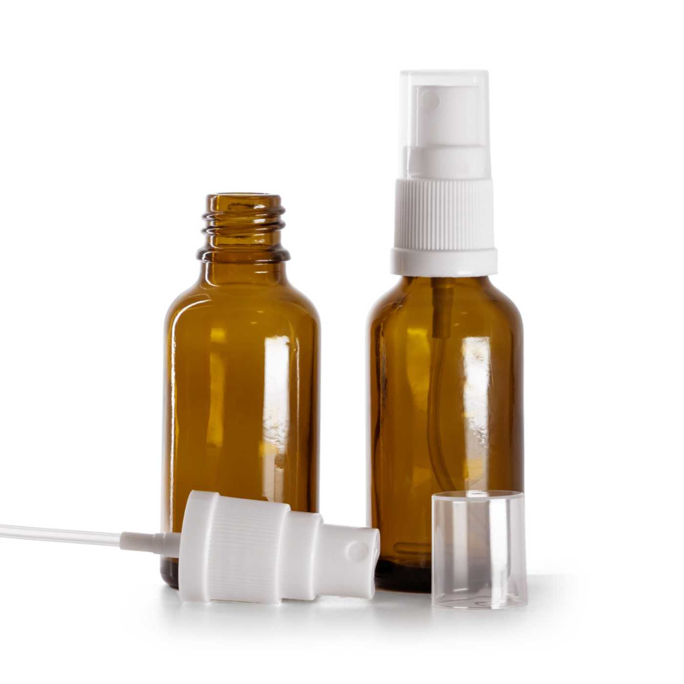 Sklenená fľaška, liekovka, biely rozprašovač, 30 ml