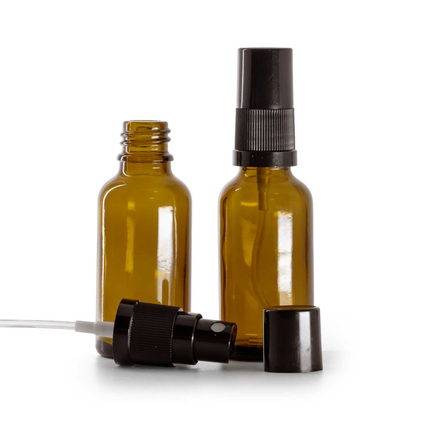 Sklenená fľaška, liekovka, čierny rozprašovač, čierny vrch, 30 ml